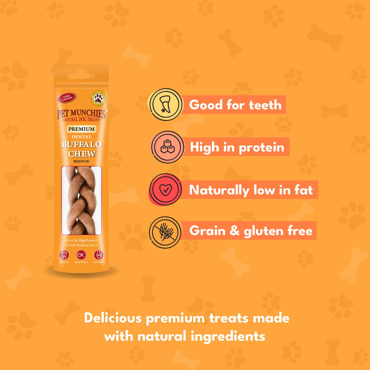 Pet Munchies Medium Dental Buffalo Dog Chews 55g - 1 or 8 Pack