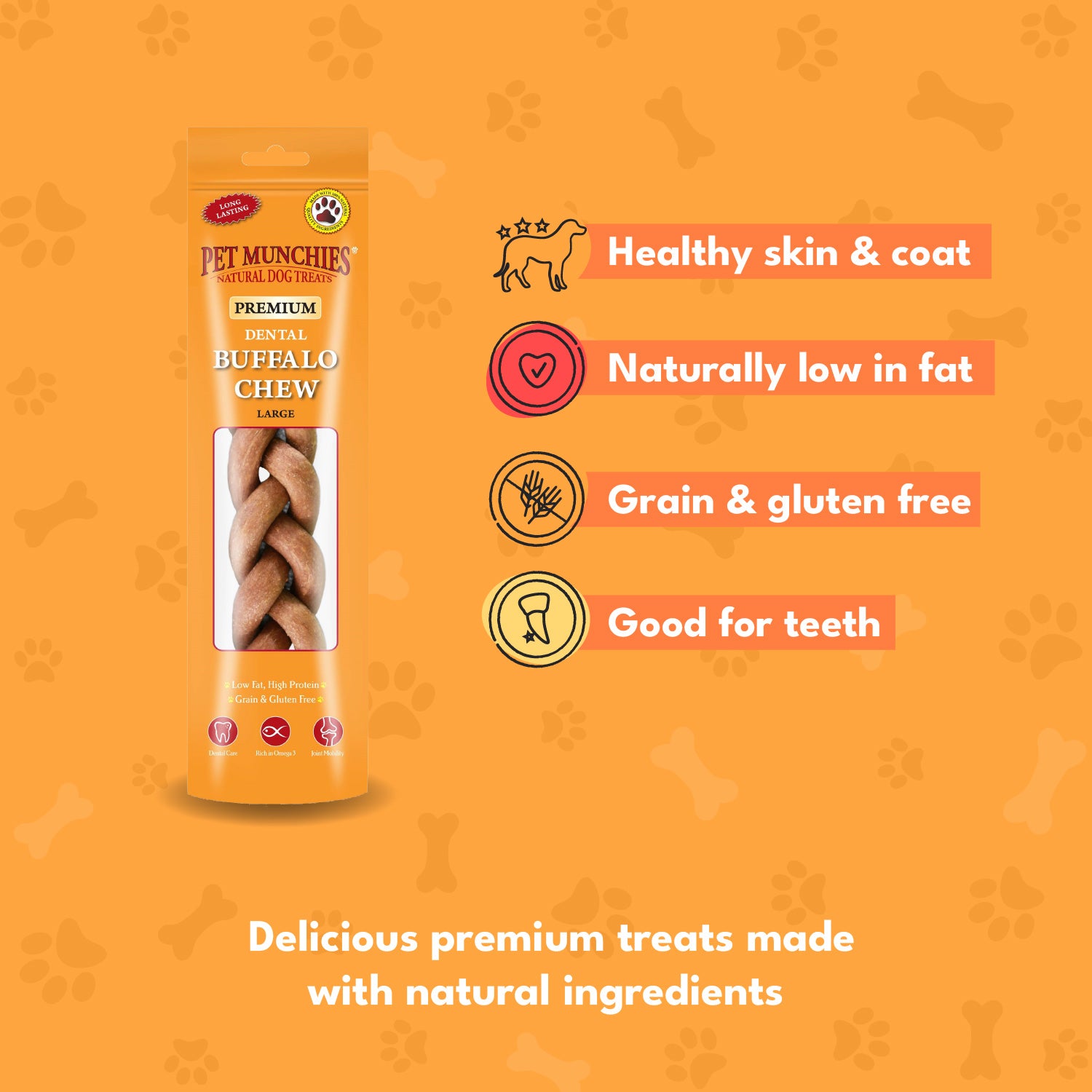 Pet Munchies Large Dental Buffalo Dog Chews 90g - 1 or 8 Pack Dental Chews