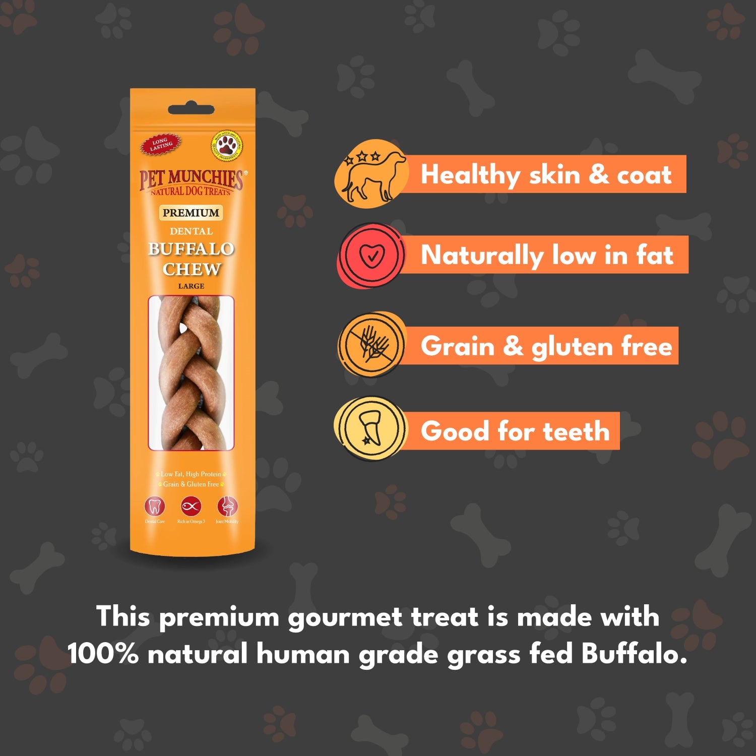 Pet Munchies Large Dental Buffalo Dog Chews 90g - 1 or 8 Pack Dental Chews