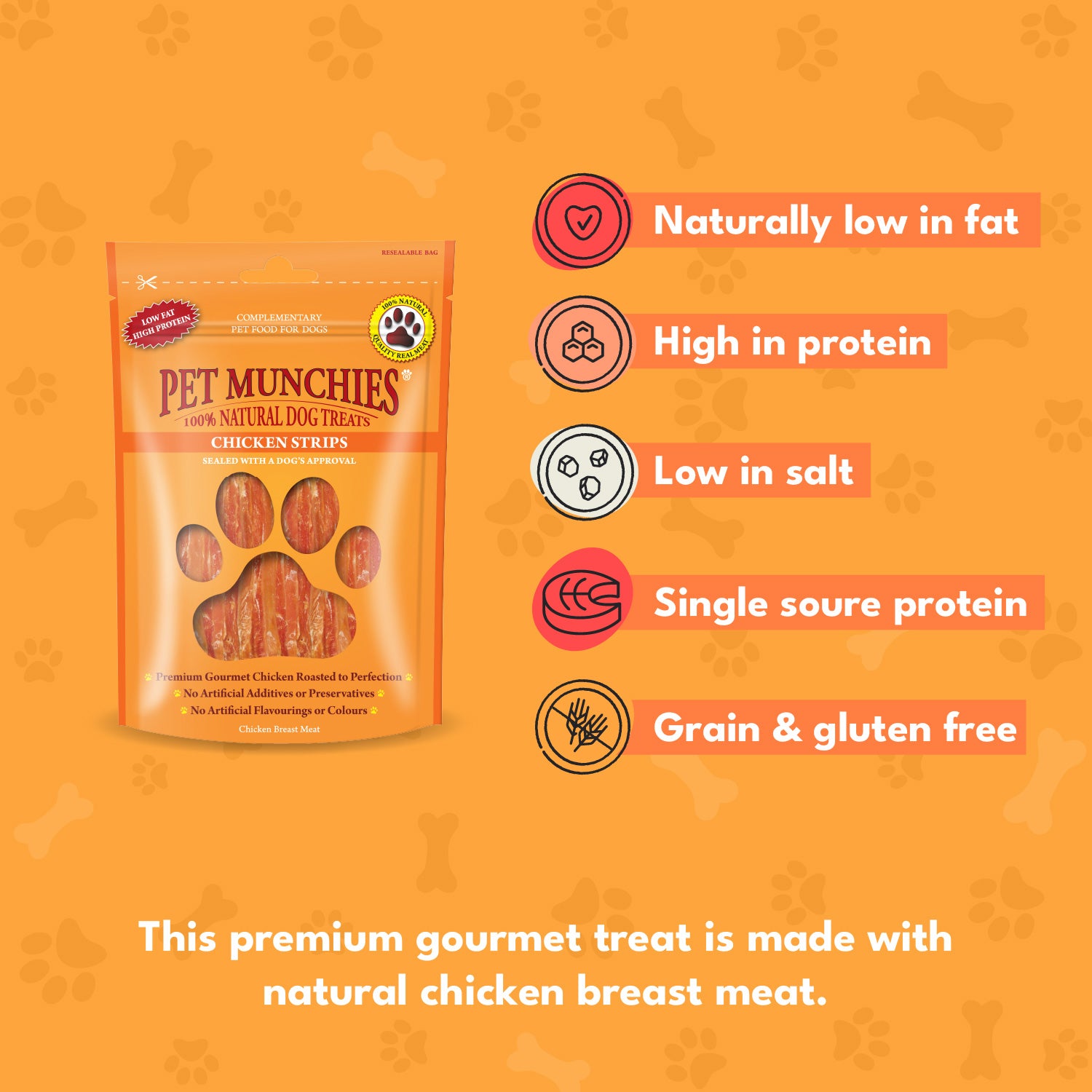 Pet Munchies Chicken Strips Dog Treats 90g - 1 or 8 Pack Sticks, Strips & Twists