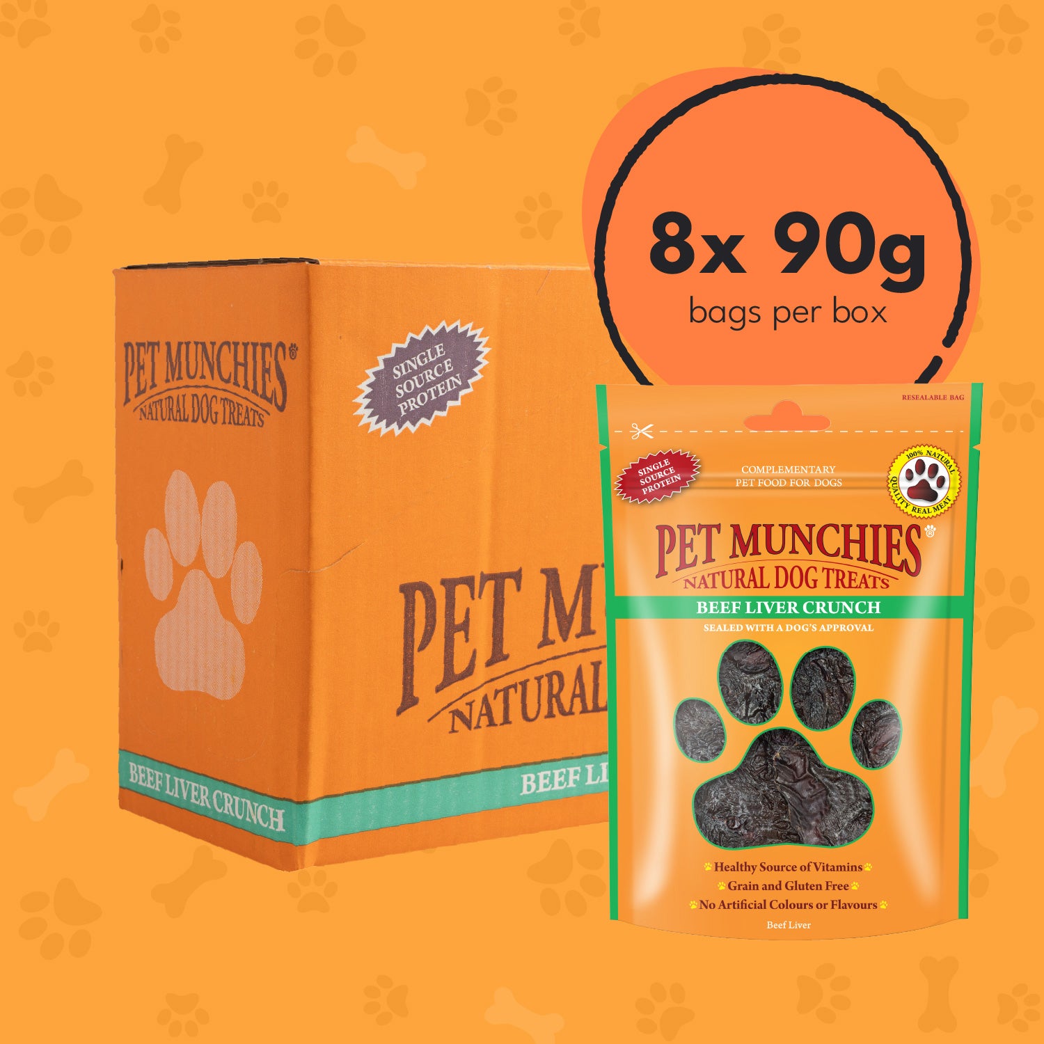Pet Munchies Beef Liver Crunch Dog Treats 90g - 8 Pack Bites