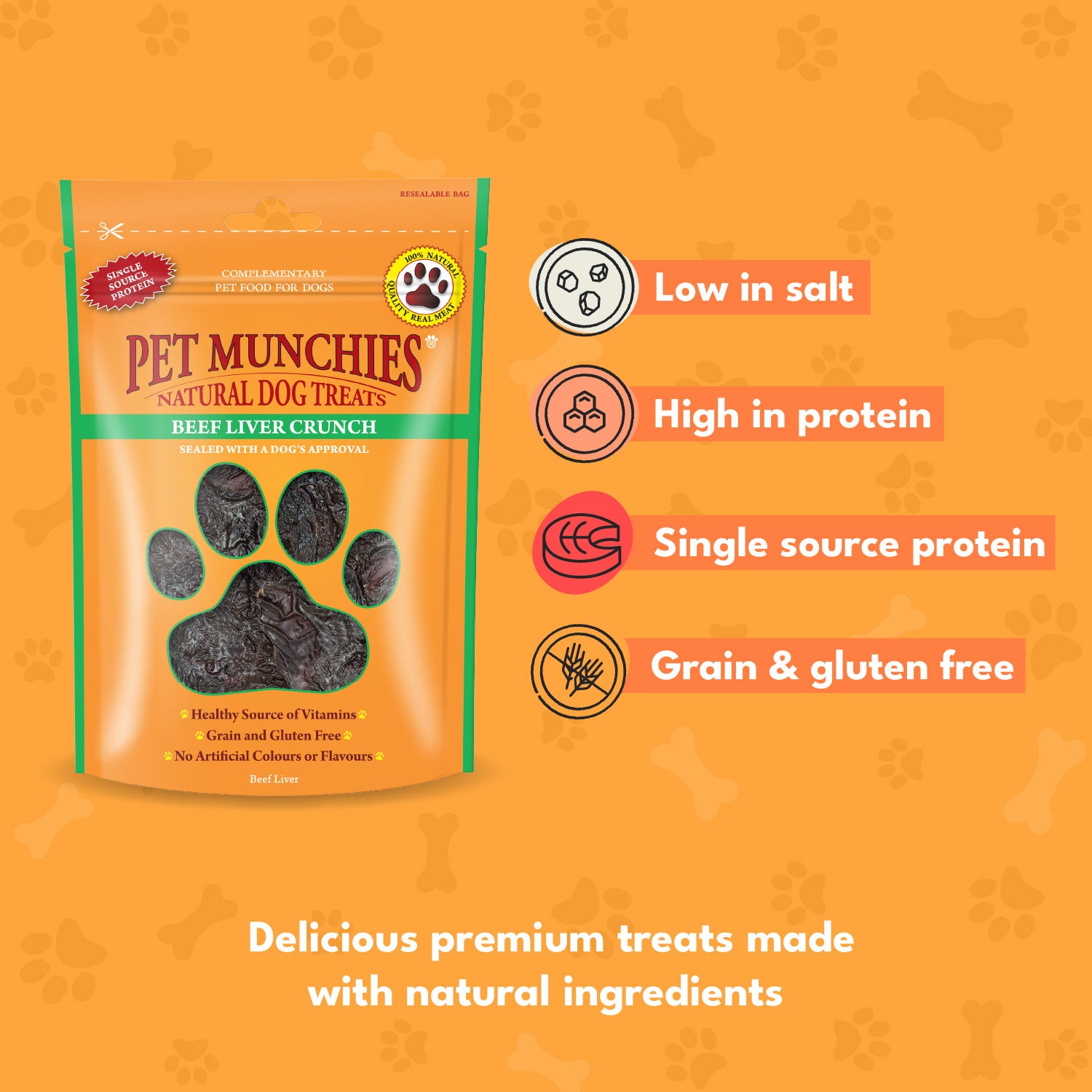Pet Munchies Beef Liver Crunch Dog Treats 90g - 1 or 8 Pack Bites