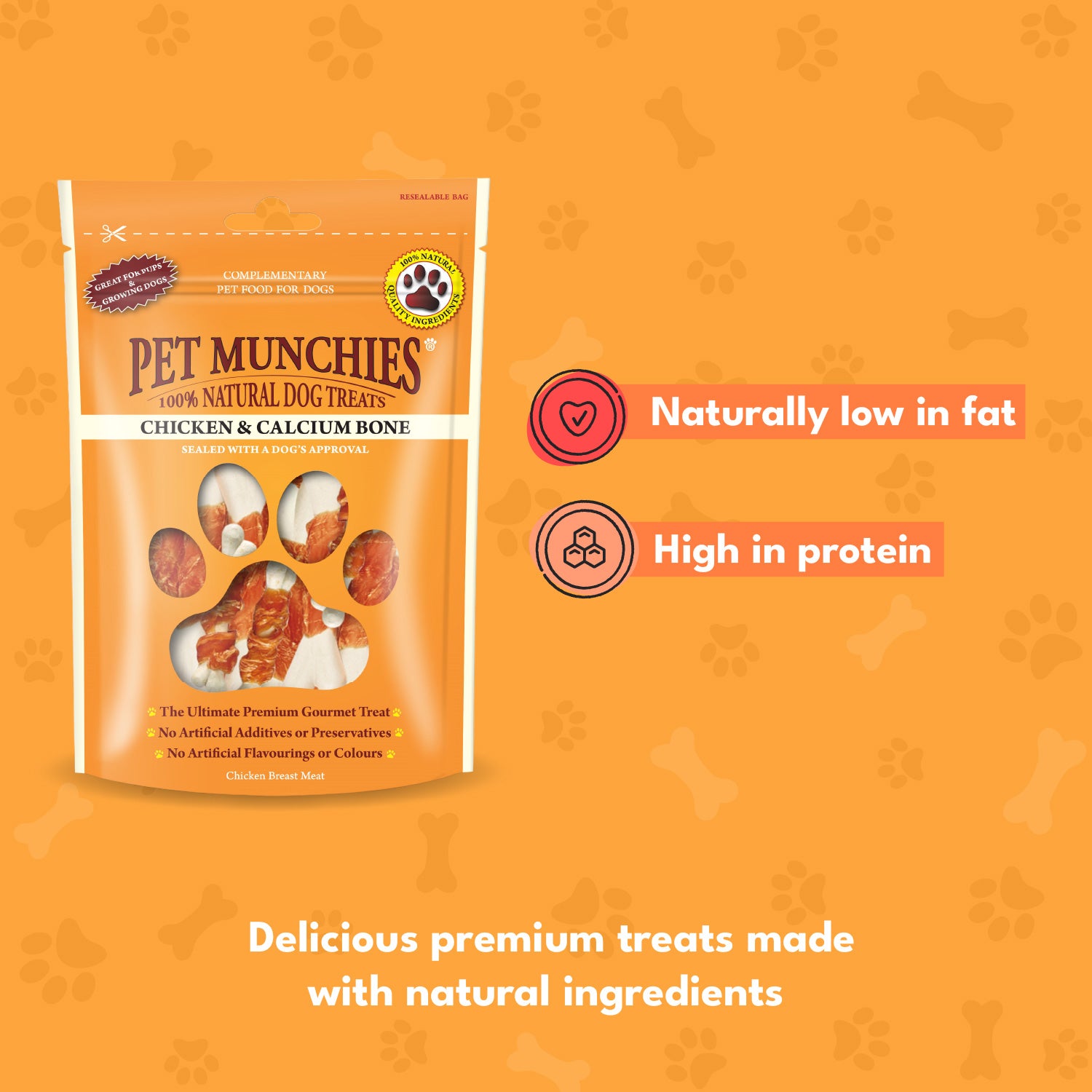Pet Munchies Chicken and Calcium Bones Dog Treats 100g - 1 or 8 Pack