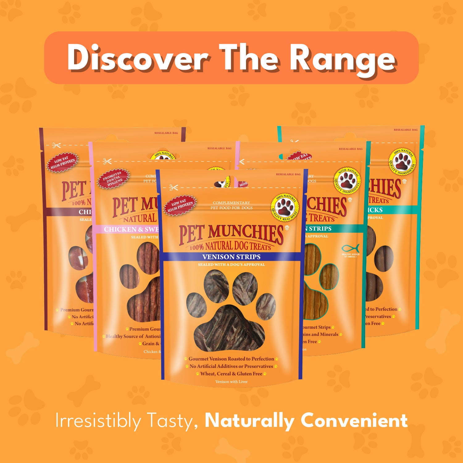 Pet Munchies Venison Strips Dog Treats 75g - 1 or 8 Pack Sticks, Strips & Twists