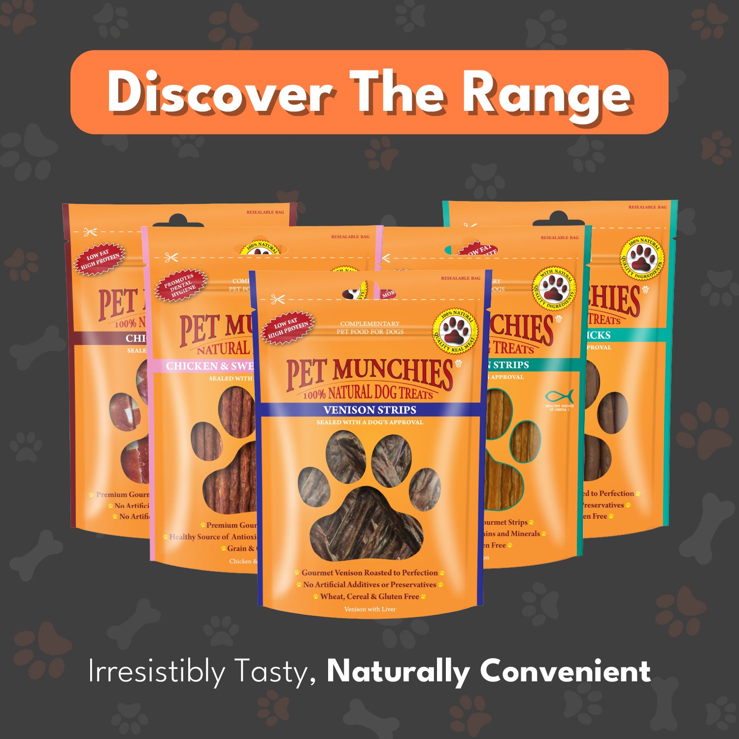 Pet Munchies Venison Strips Dog Treats 75g - 1 or 8 Pack Sticks, Strips & Twists