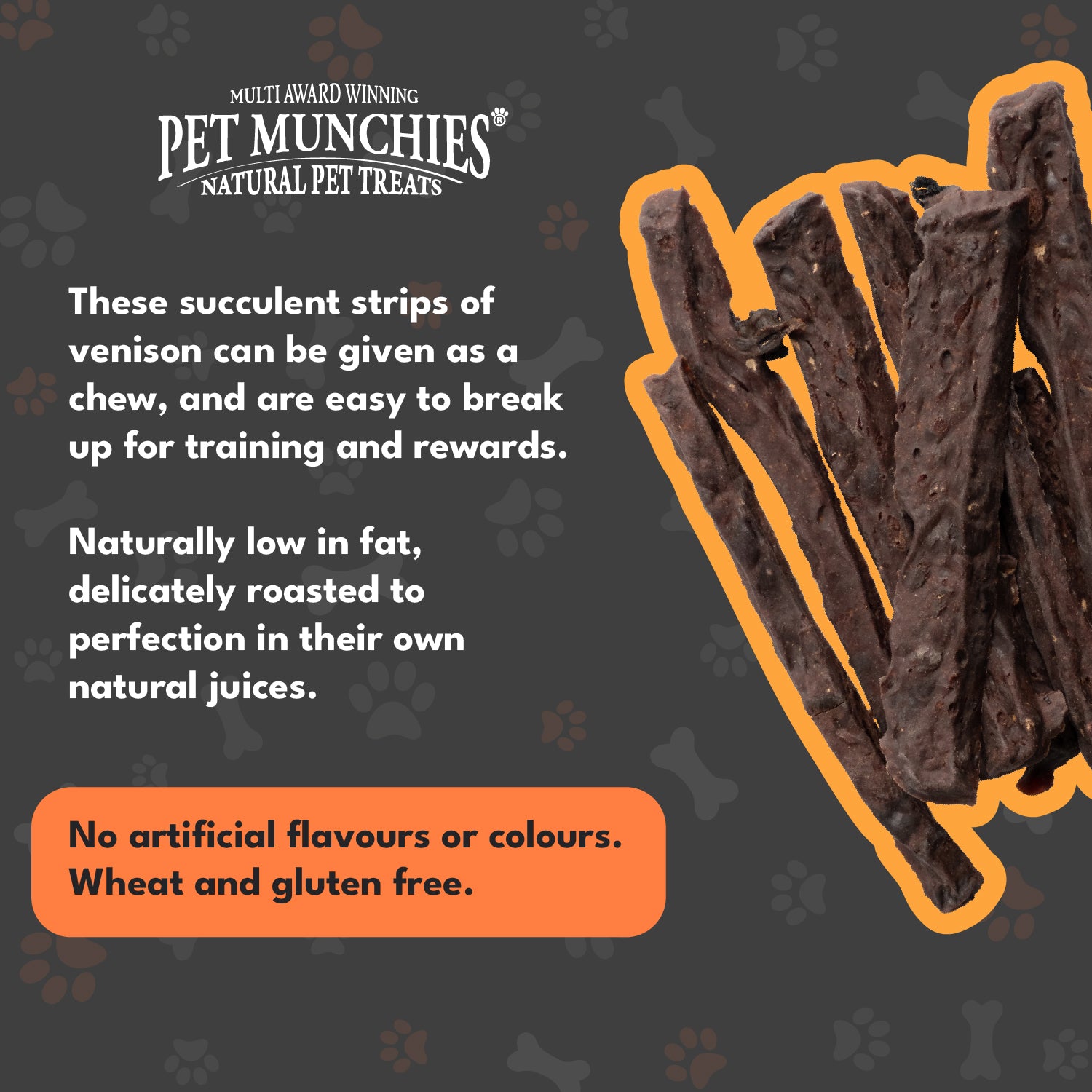 Pet Munchies Venison Strips Dog Treats 75g - 1 or 8 Pack Sticks, Strips & Twists