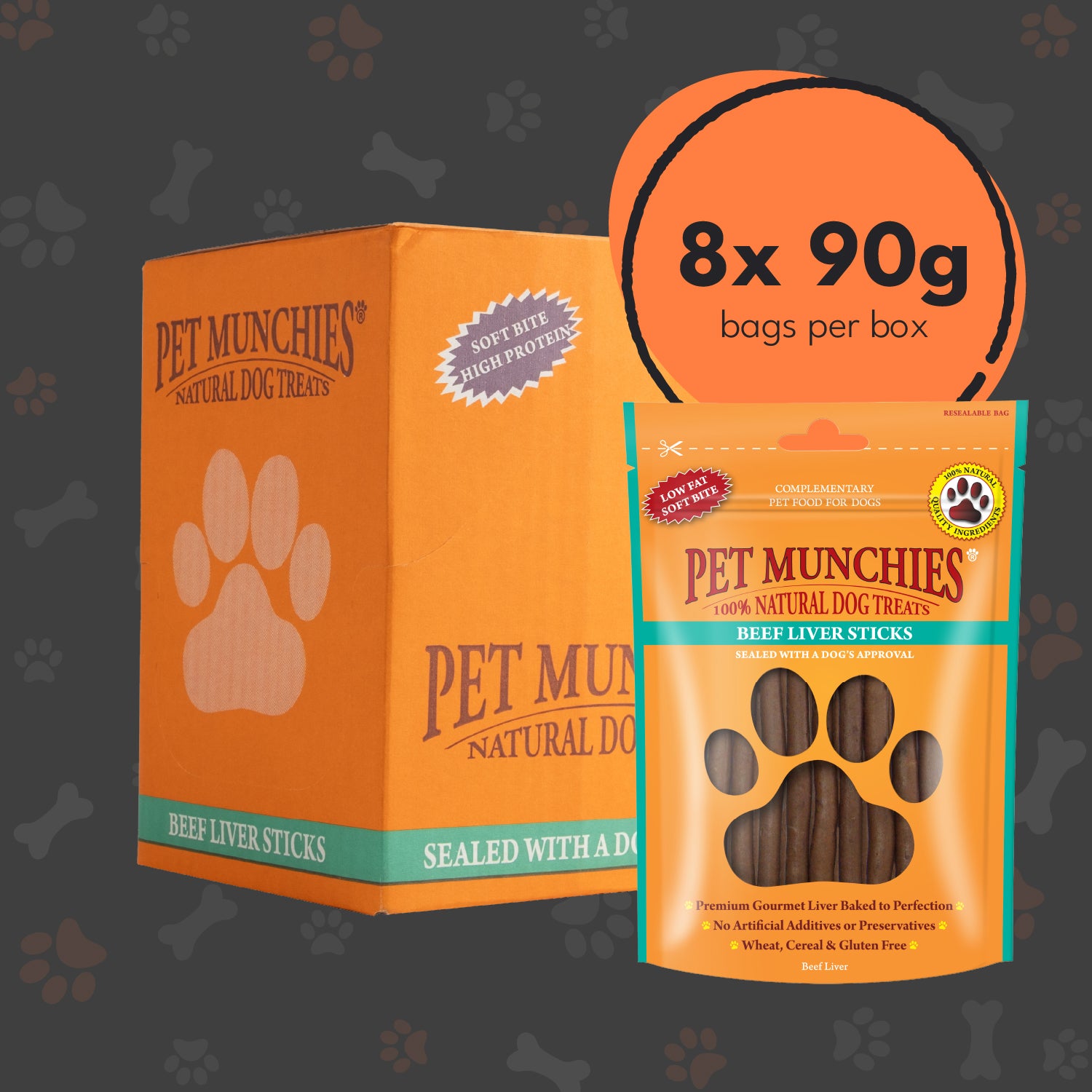 Pet Munchies Beef Liver Sticks Dog Treats 90g - 1 or 8 Pack Sticks, Strips & Twists Multibuy deal - 8 x 90g