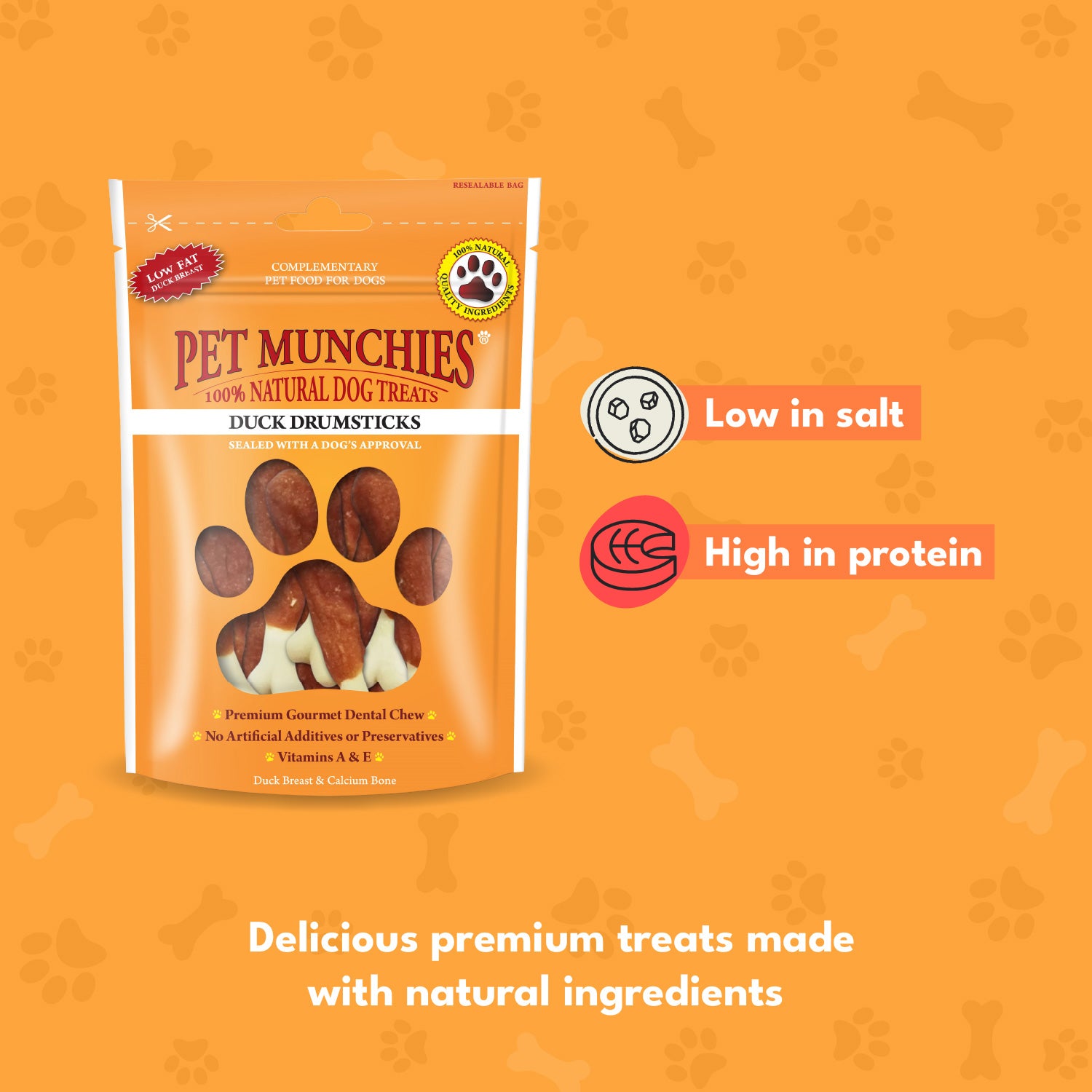 Pet Munchies Duck Drumsticks Dog Treats 100g - 1 or 8 Pack Calcium Bones