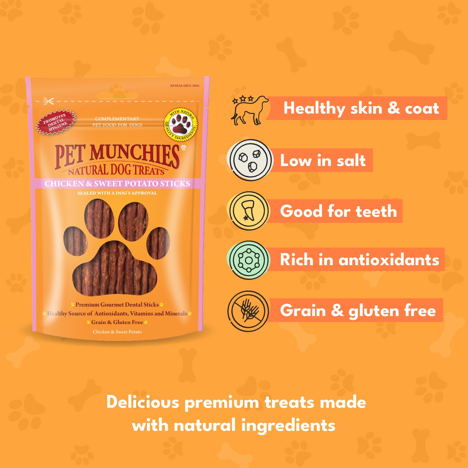 Pet Munchies Chicken and Sweet Potato Dog Treats 90g - 1 or 8 Pack Sticks, Strips & Twists