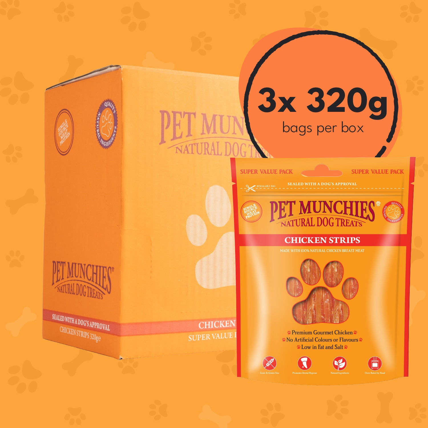 Pet Munchies Chicken Strips Dog Treats 320g - 3 Pack