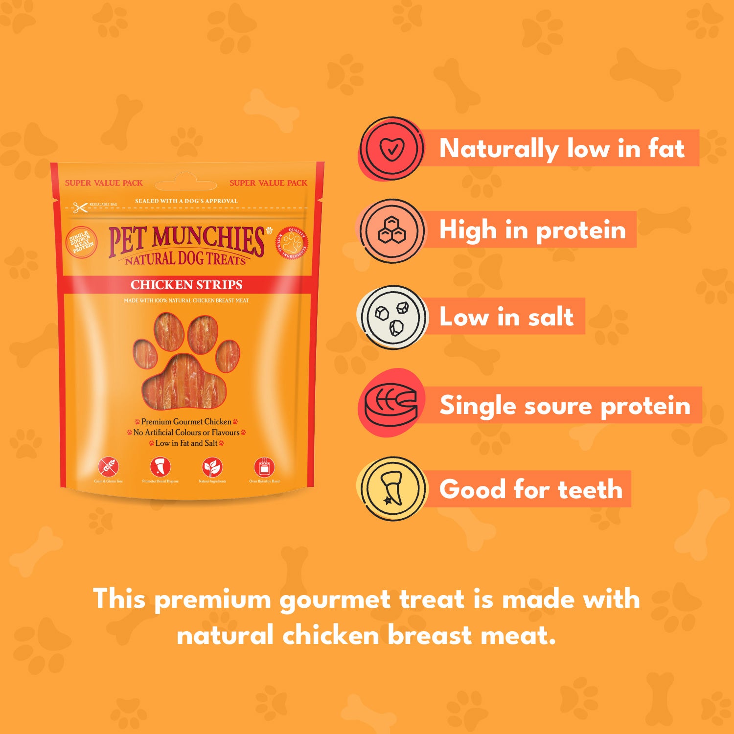 Pet Munchies Chicken Strips Dog Treats 320g - 1 or 3 Pack Sticks, Strips & Twists