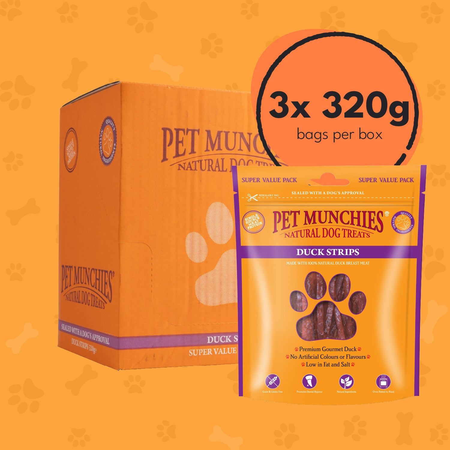 Pet Munchies Duck Strips Dog Treats 320g - 3 Pack