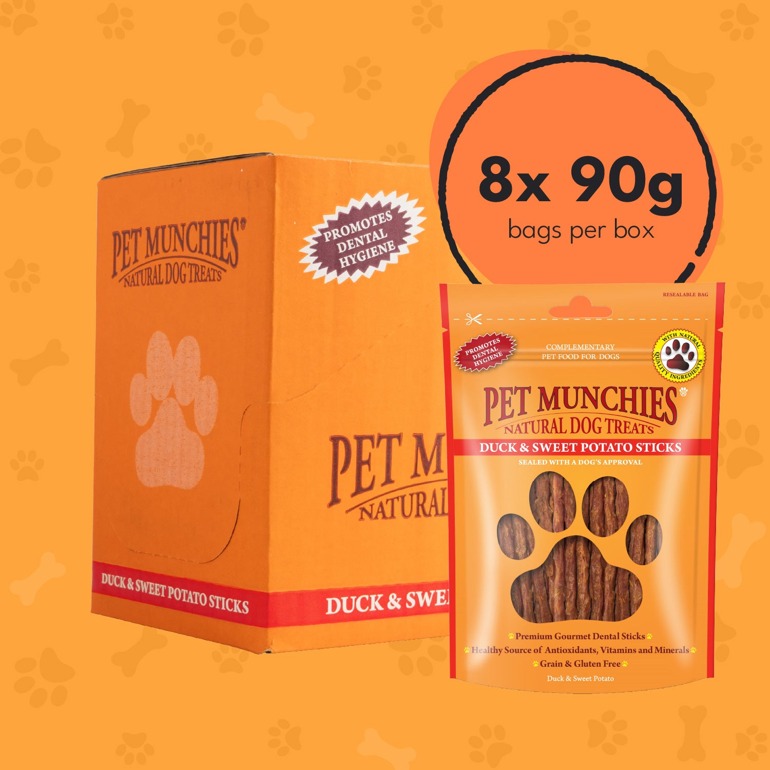 Pet Munchies Duck and Sweet Potato Dog Treats 90g - 8 Pack