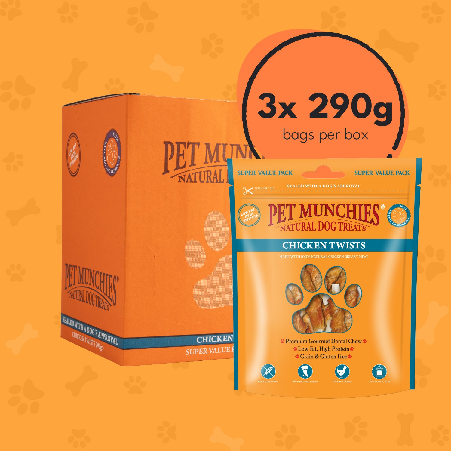 Pet Munchies Chicken Twists Dog Treats 290g - 3 Pack