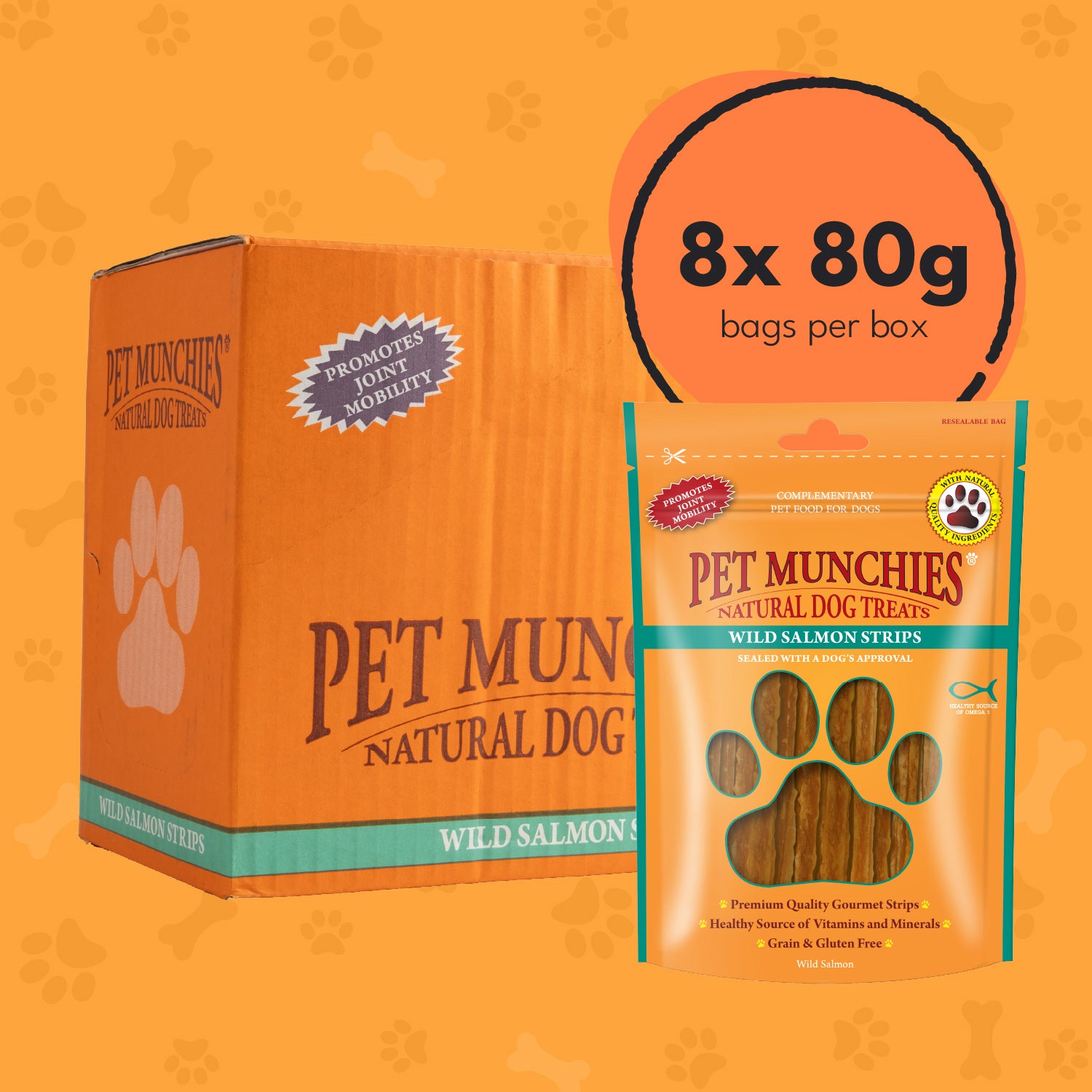 Pet Munchies Wild Salmon Strips Dog Treats 80g - 8 Pack