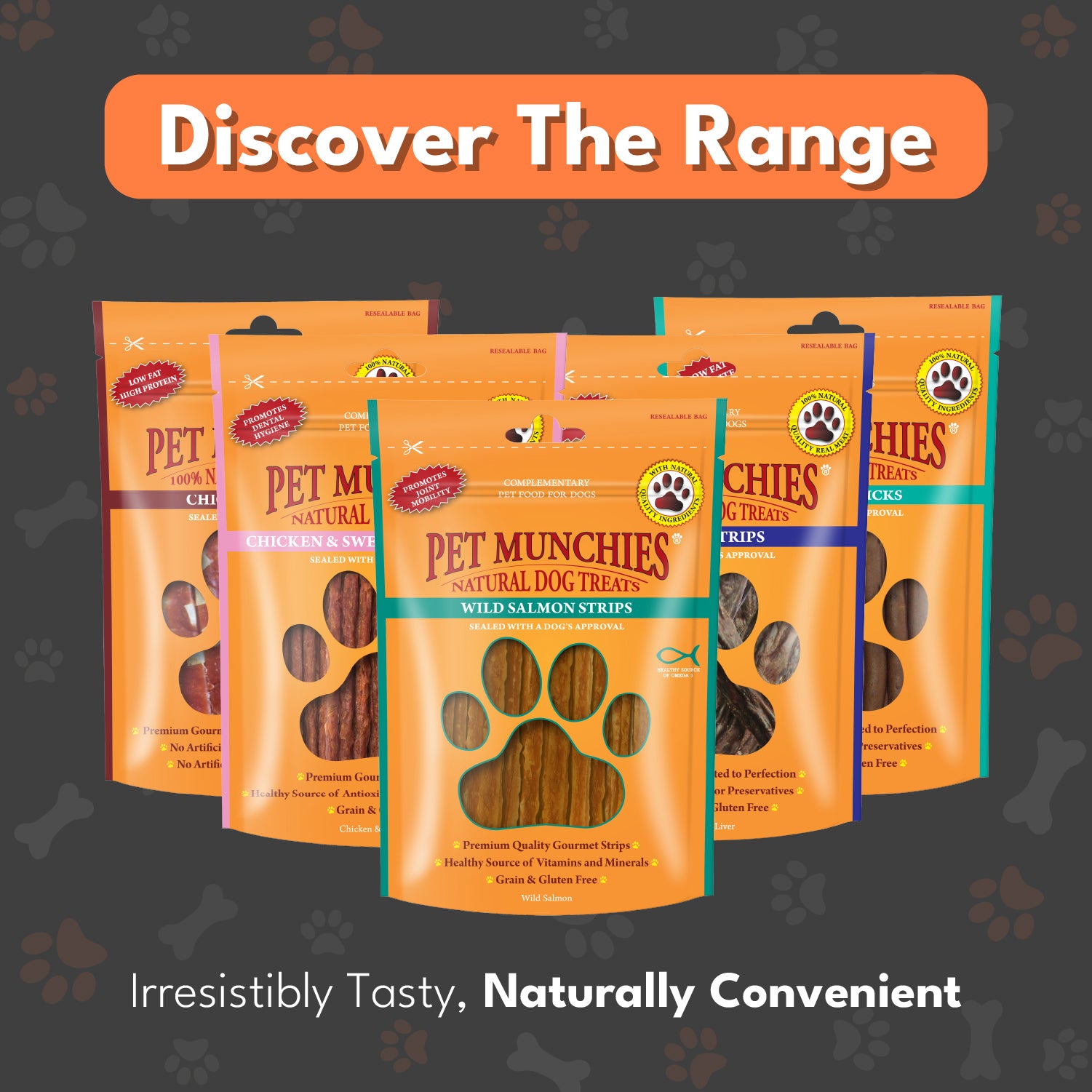 Pet Munchies Wild Salmon Strips Dog Treats 80g - 1 or 8 Pack Sticks, Strips & Twists