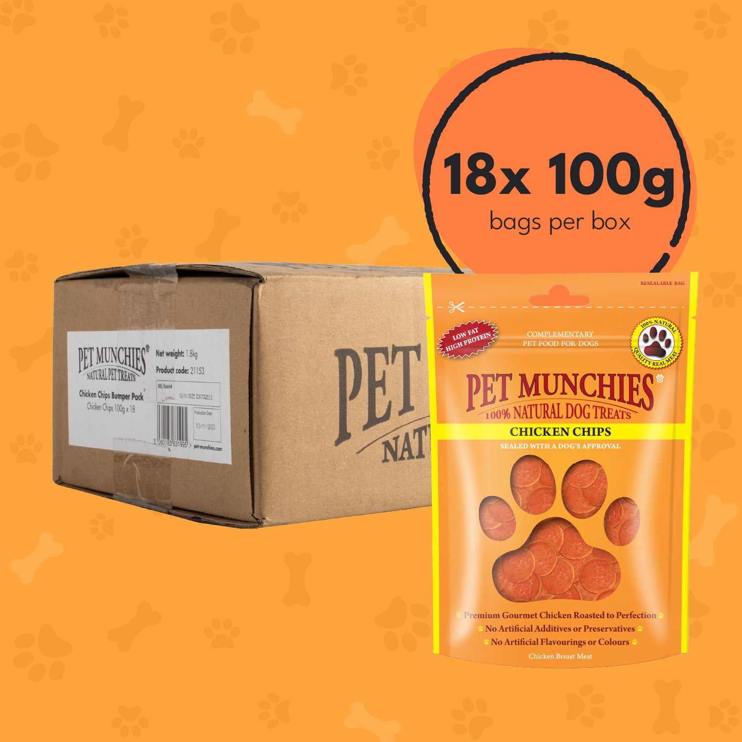 Pet Munchies Chicken Chips Dog Treats Bumper Pack - 18 x 100g