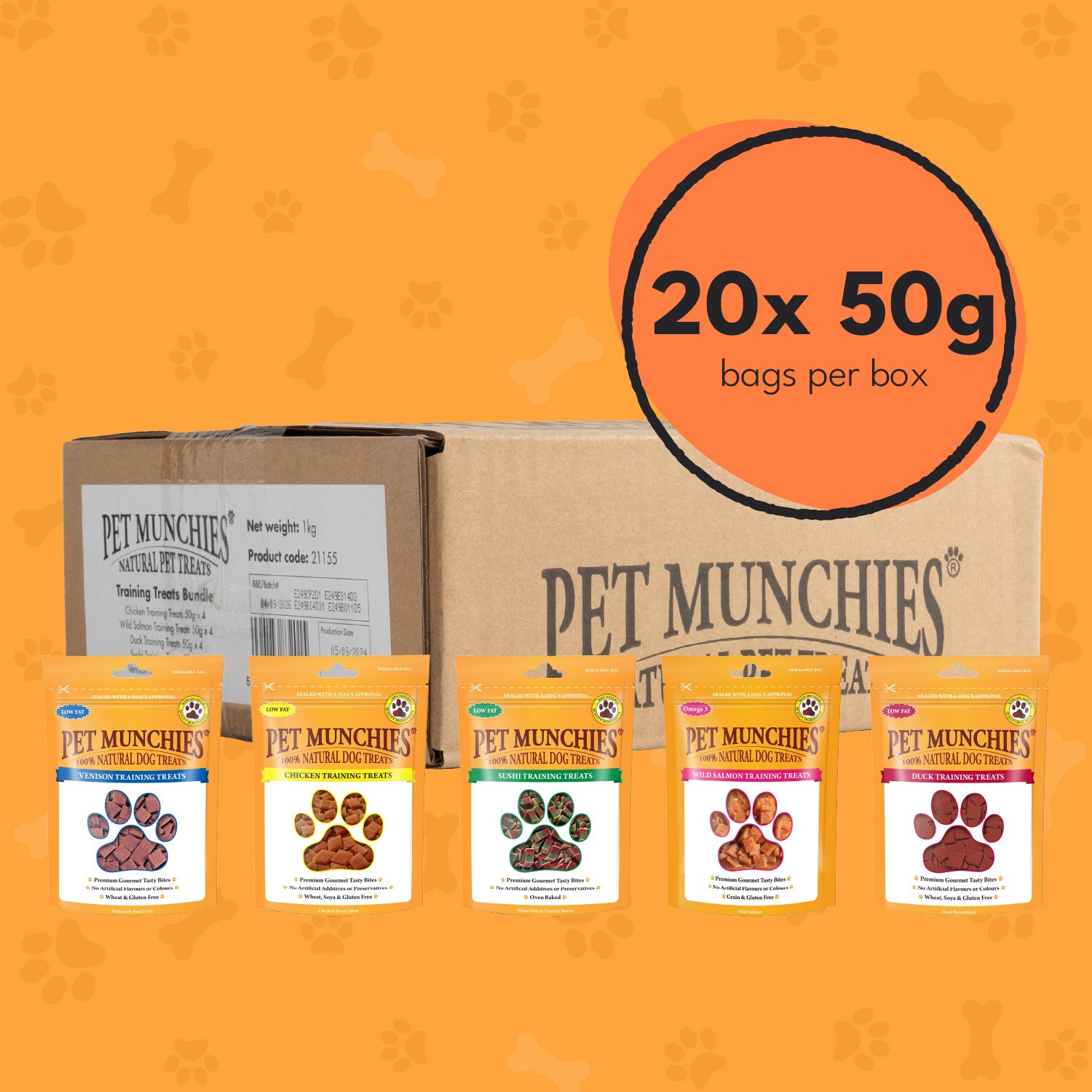 Pet Munchies Training Treats Bundle - Venison, Salmon, Sushi, Duck and Chicken 20 Variety Pack Training