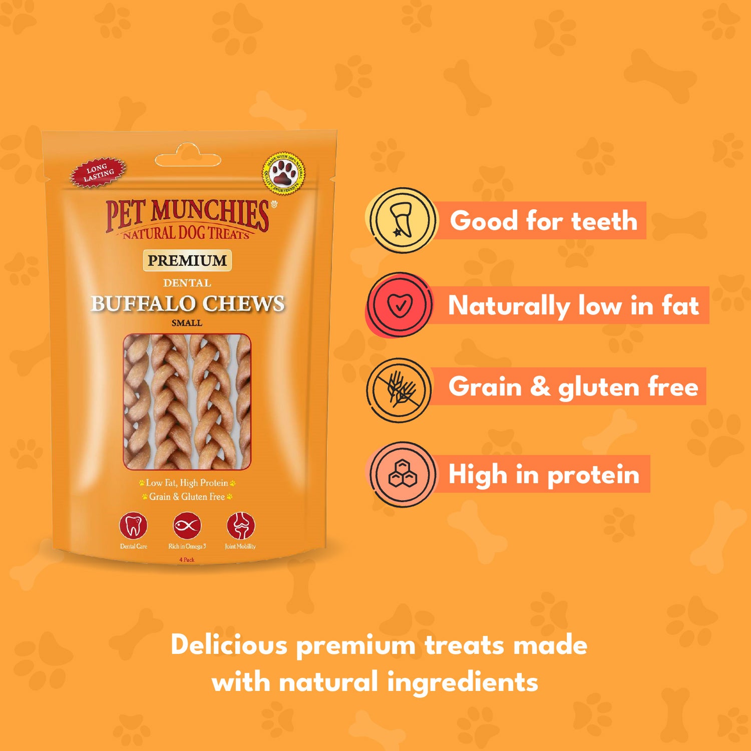 Pet Munchies Small Dental Buffalo Dog Chews 55g (4 chews) - 1 or 8 Pack Dental Chews