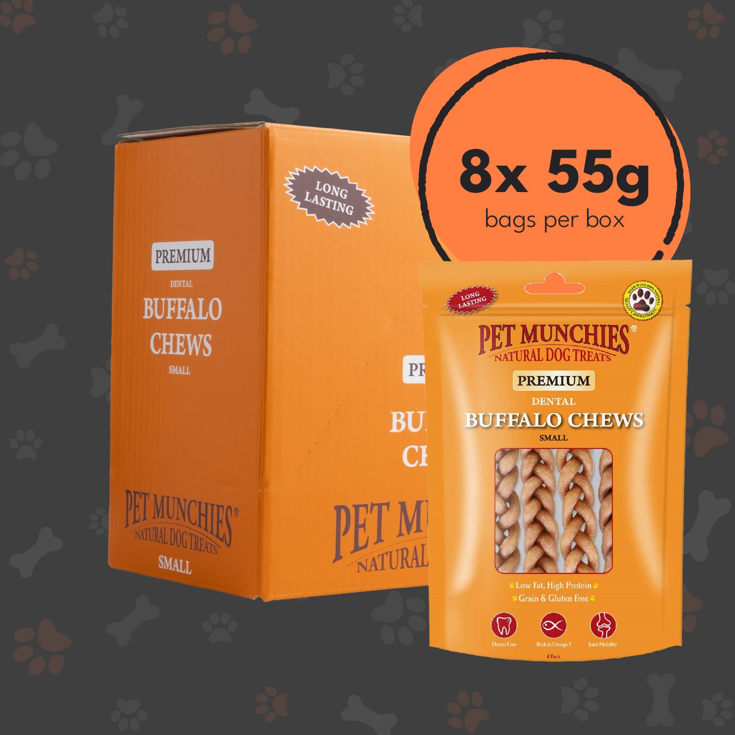 Pet Munchies Small Dental Buffalo Dog Chews 55g (4 chews) - 1 or 8 Pack Dental Chews Multibuy deal - 8 x 55g