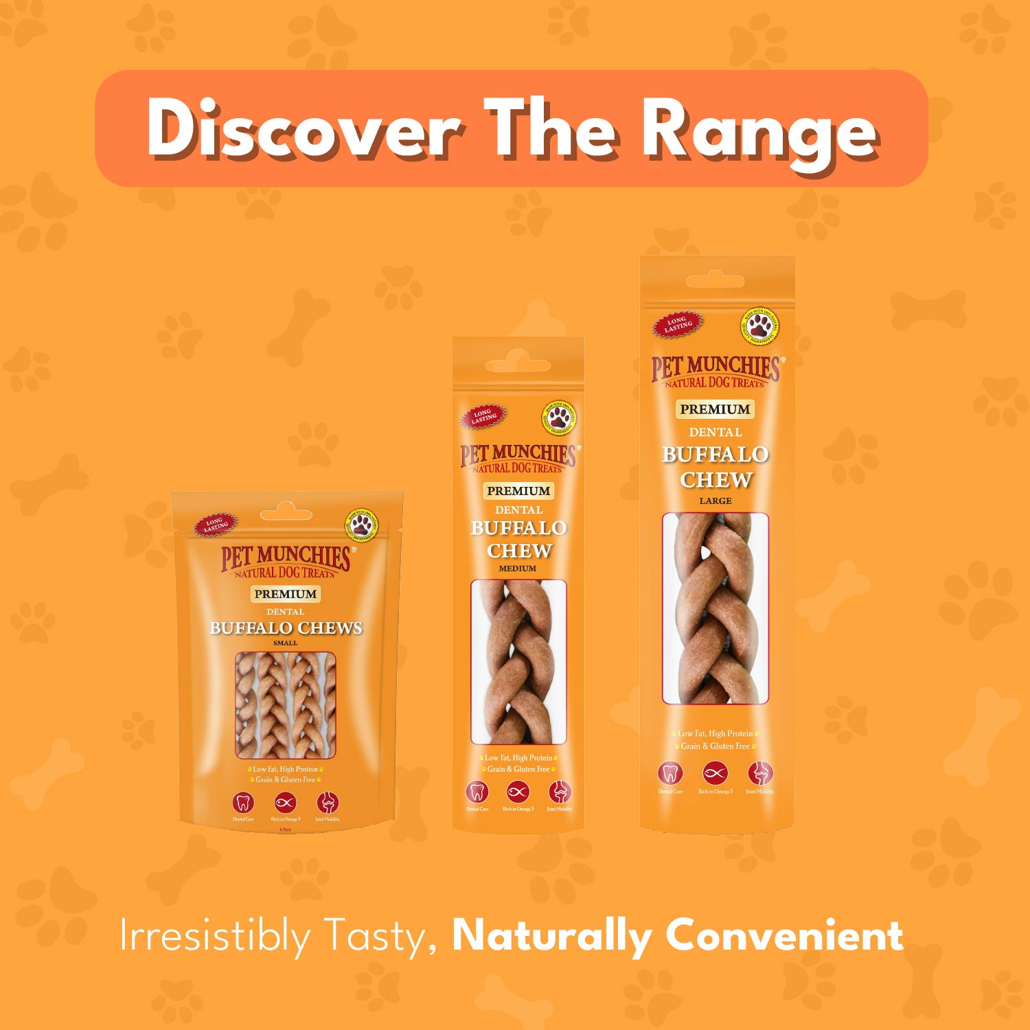 Pet Munchies Medium Dental Buffalo Dog Chews 55g - 1 or 8 Pack