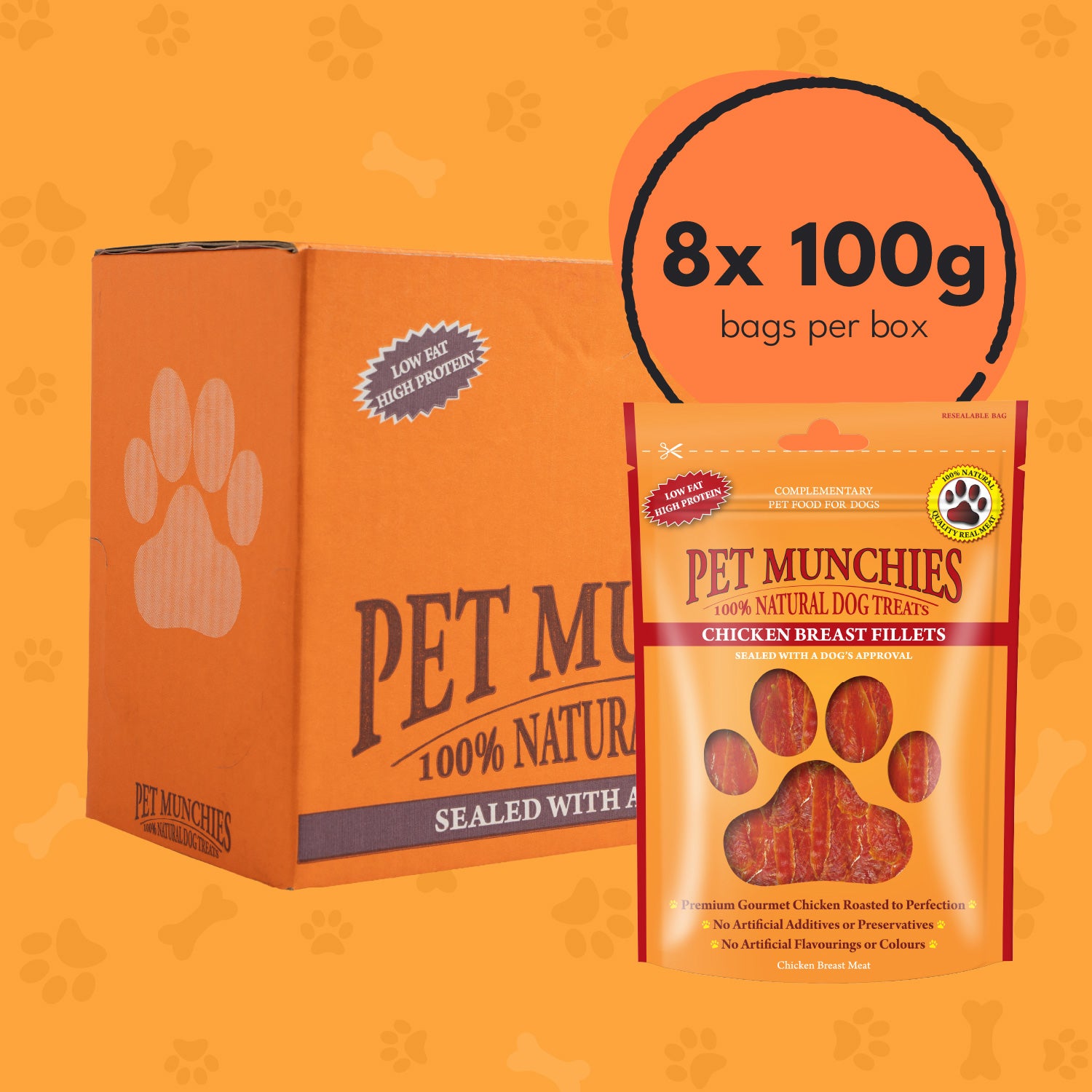 Pet Munchies Chicken Breast Fillets Dog Treats 100g - 8 Pack