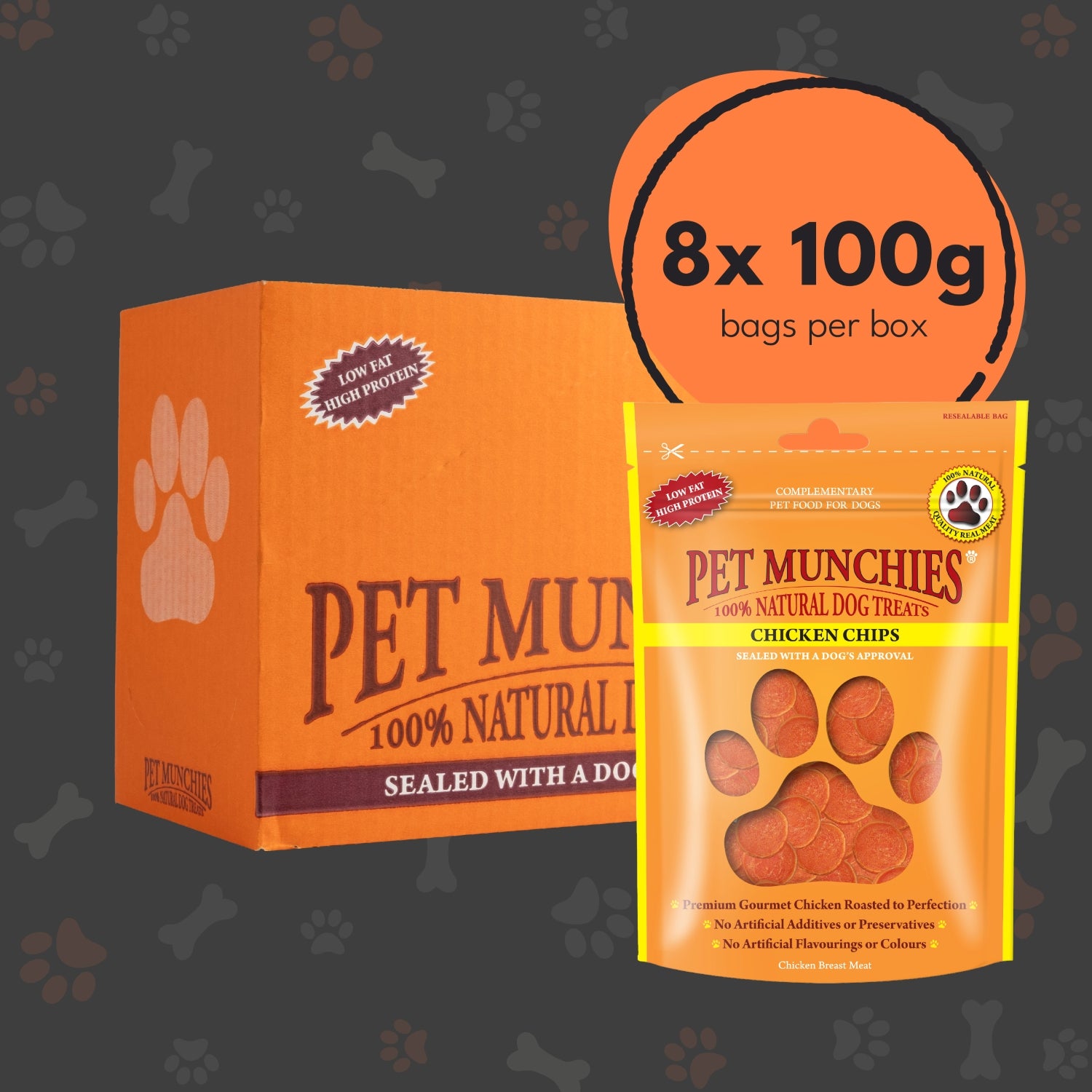 Pet Munchies Chicken Chips Dog Treats 100g - 1 or 8 Pack Bites Multibuy deal - 8 x 100g