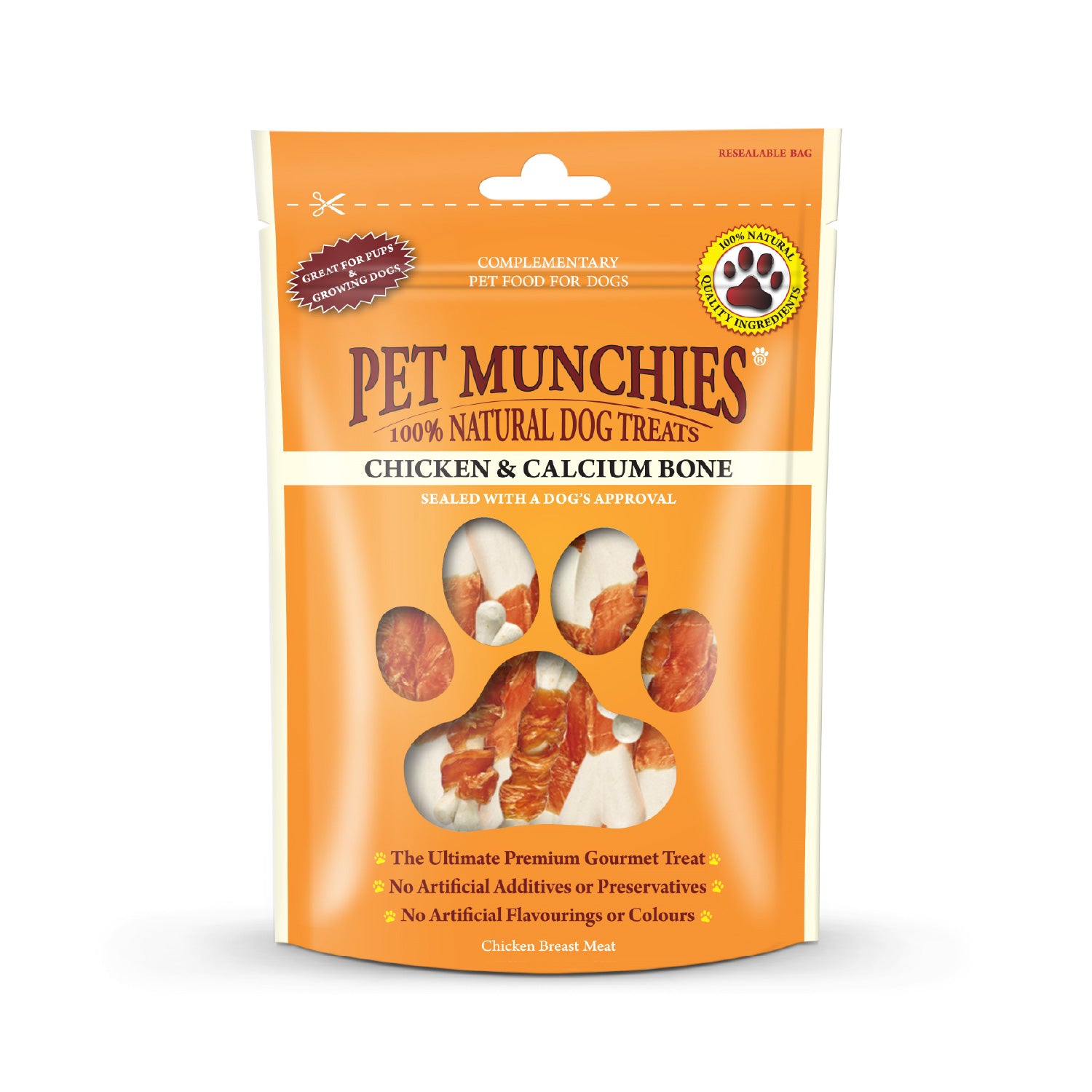 Pet Munchies Chicken and Calcium Bones Dog Treats 100g - 1 Pack
