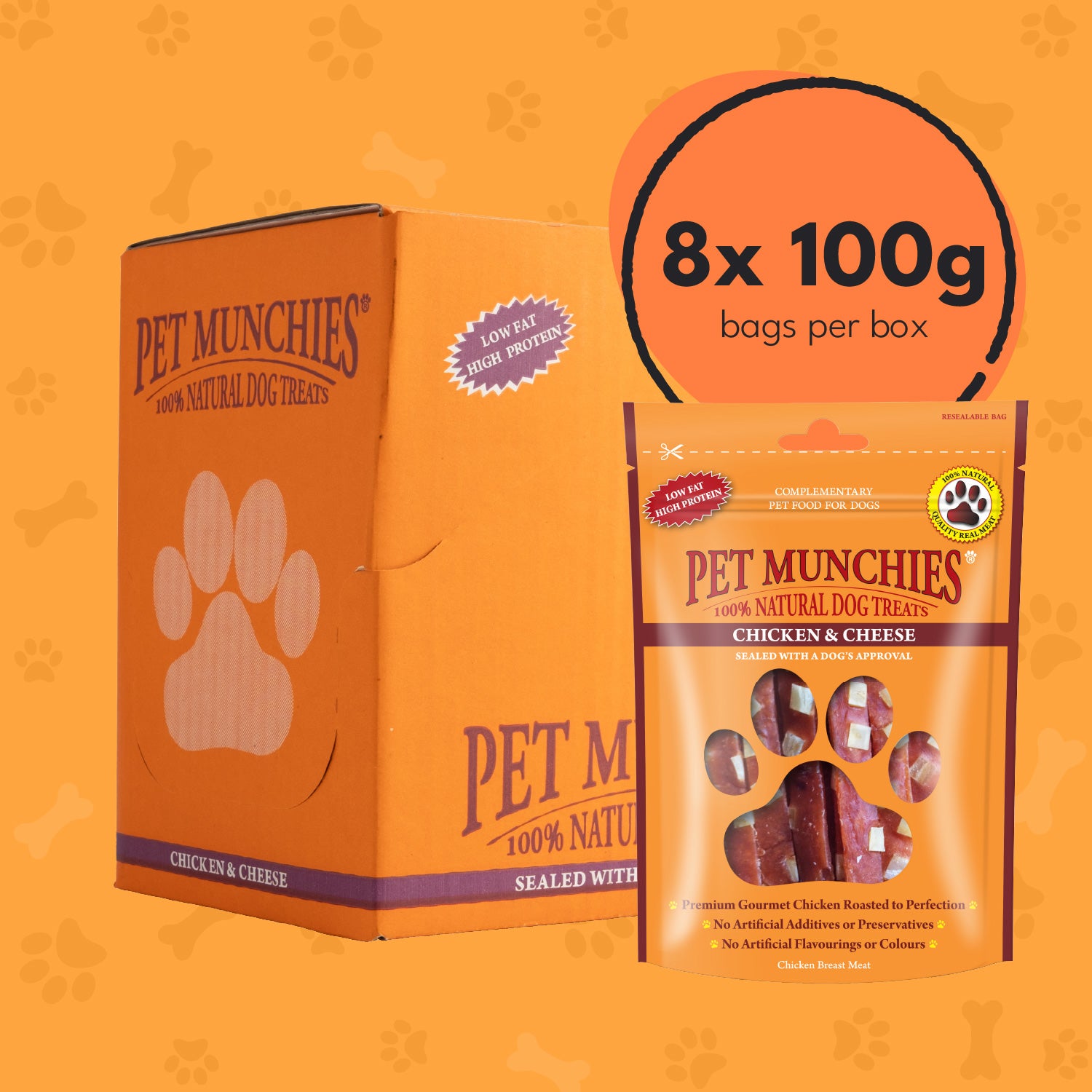 Pet Munchies Chicken and Cheese Dog Treats 100g - 8 Pack