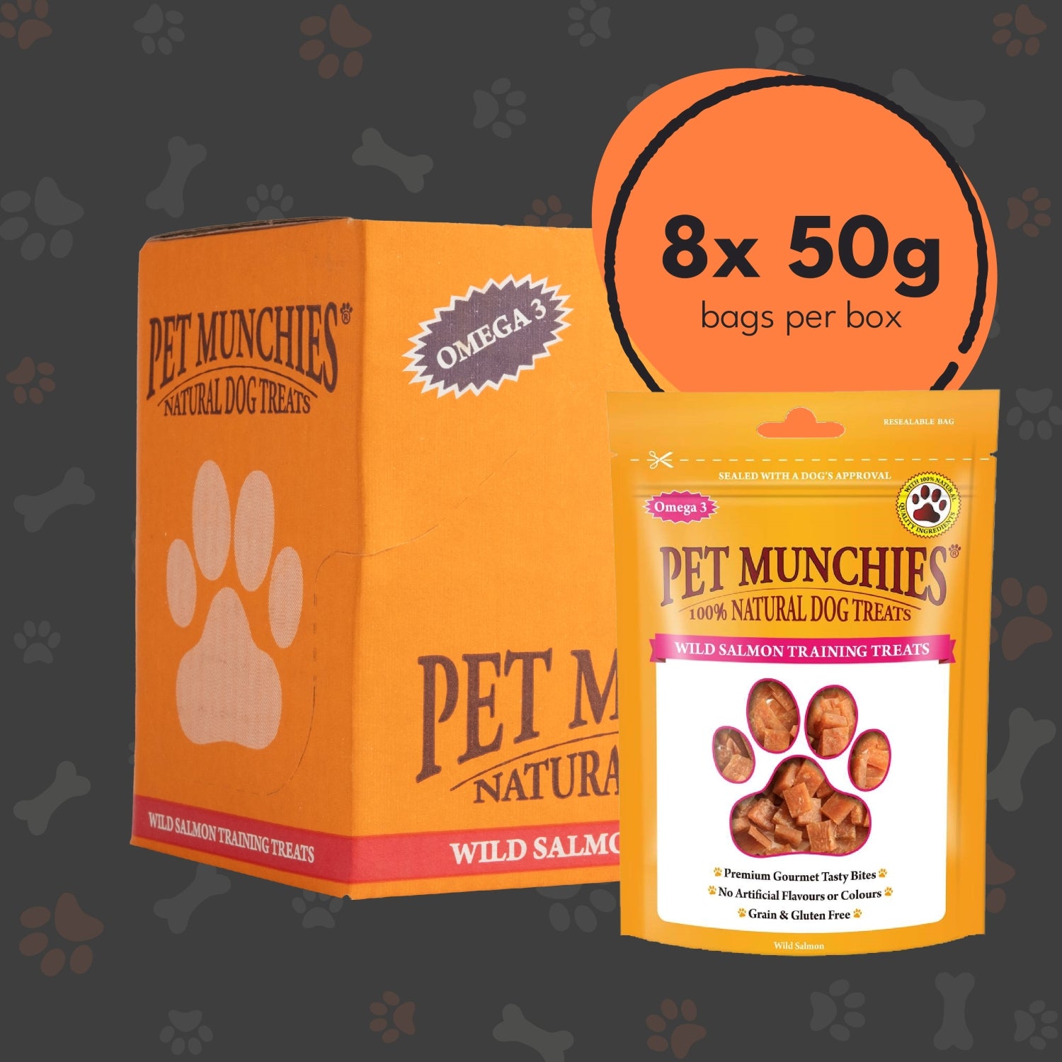 Pet Munchies Wild Salmon Dog Training Treats 50g - 1 or 8 Pack Training Multibuy deal - 8 x 50g