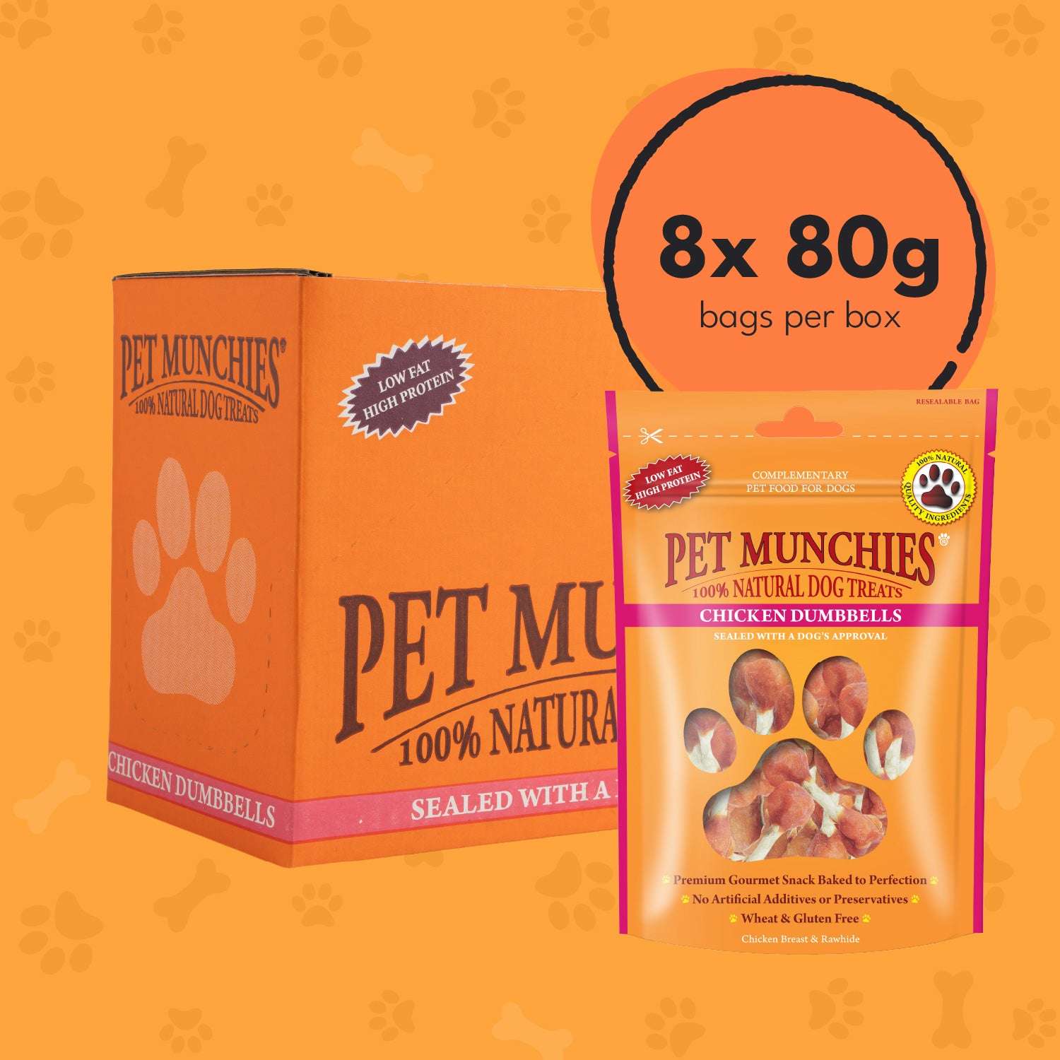Pet Munchies Chicken and Rawhide Dumbbells Dog Treats 80g - 8 Pack