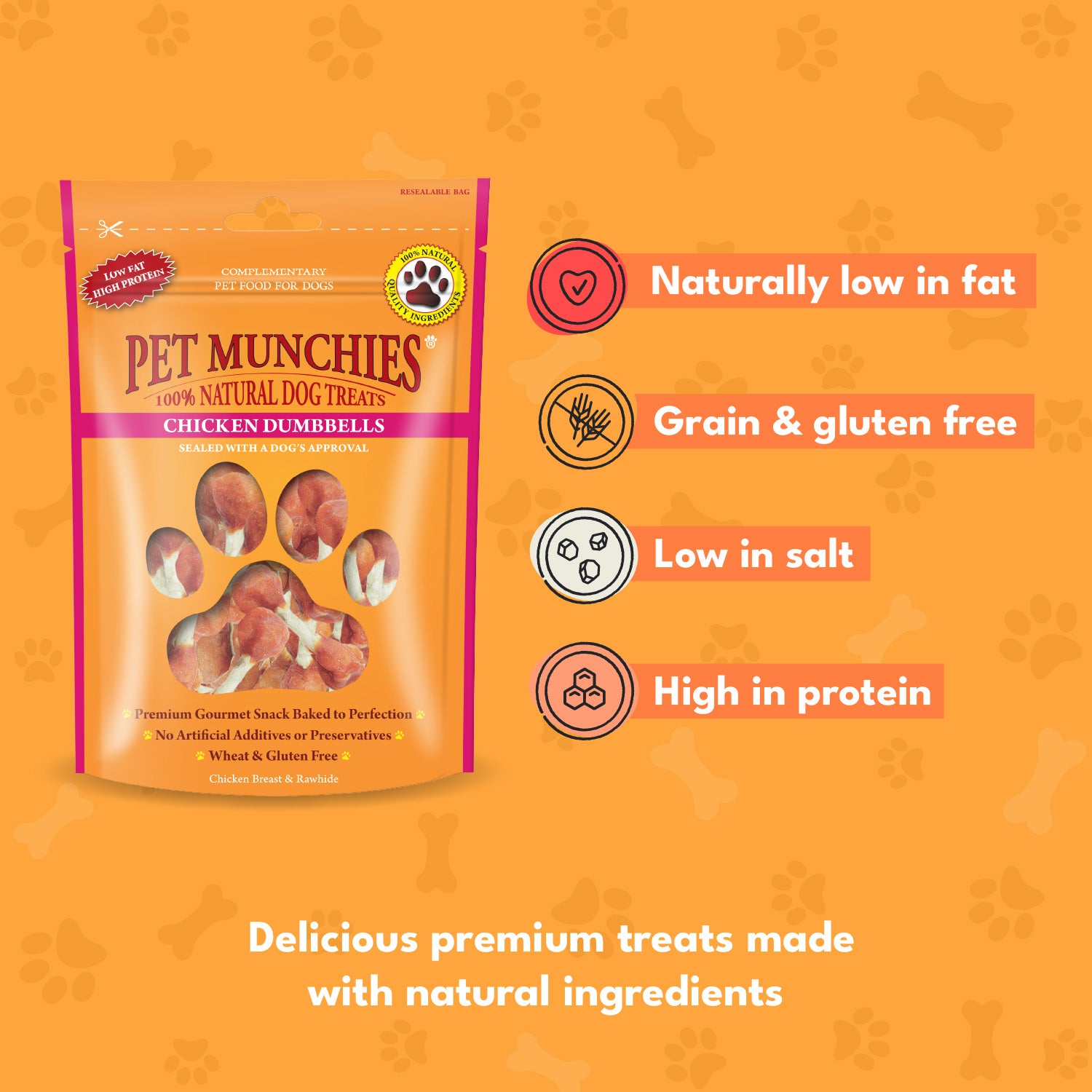 Pet Munchies Chicken and Rawhide Dumbbells Dog Treats 80g - 1 or 8 Pack