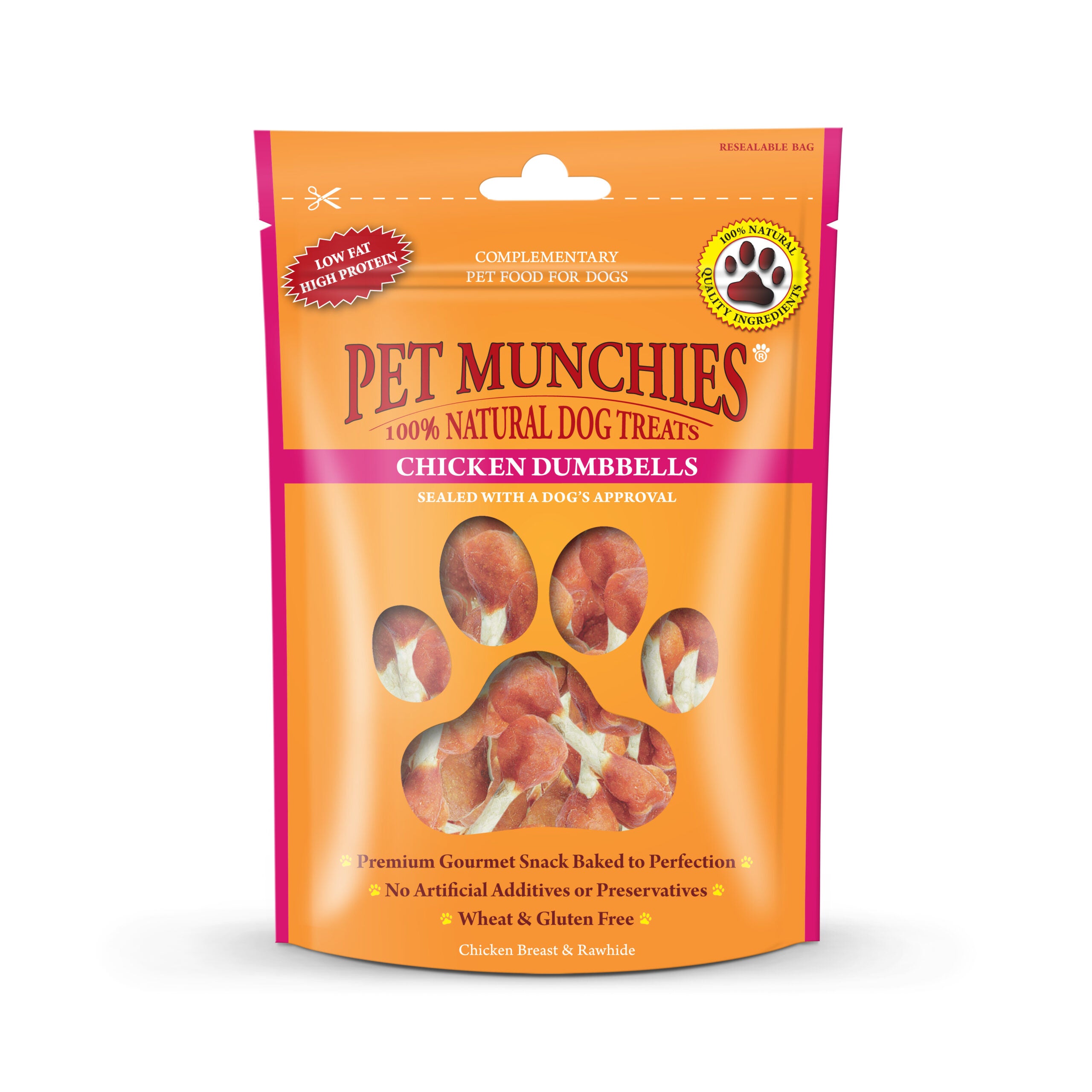 Pet Munchies Chicken and Rawhide Dumbbells Dog Treats 80g - 1 or 8 Pack