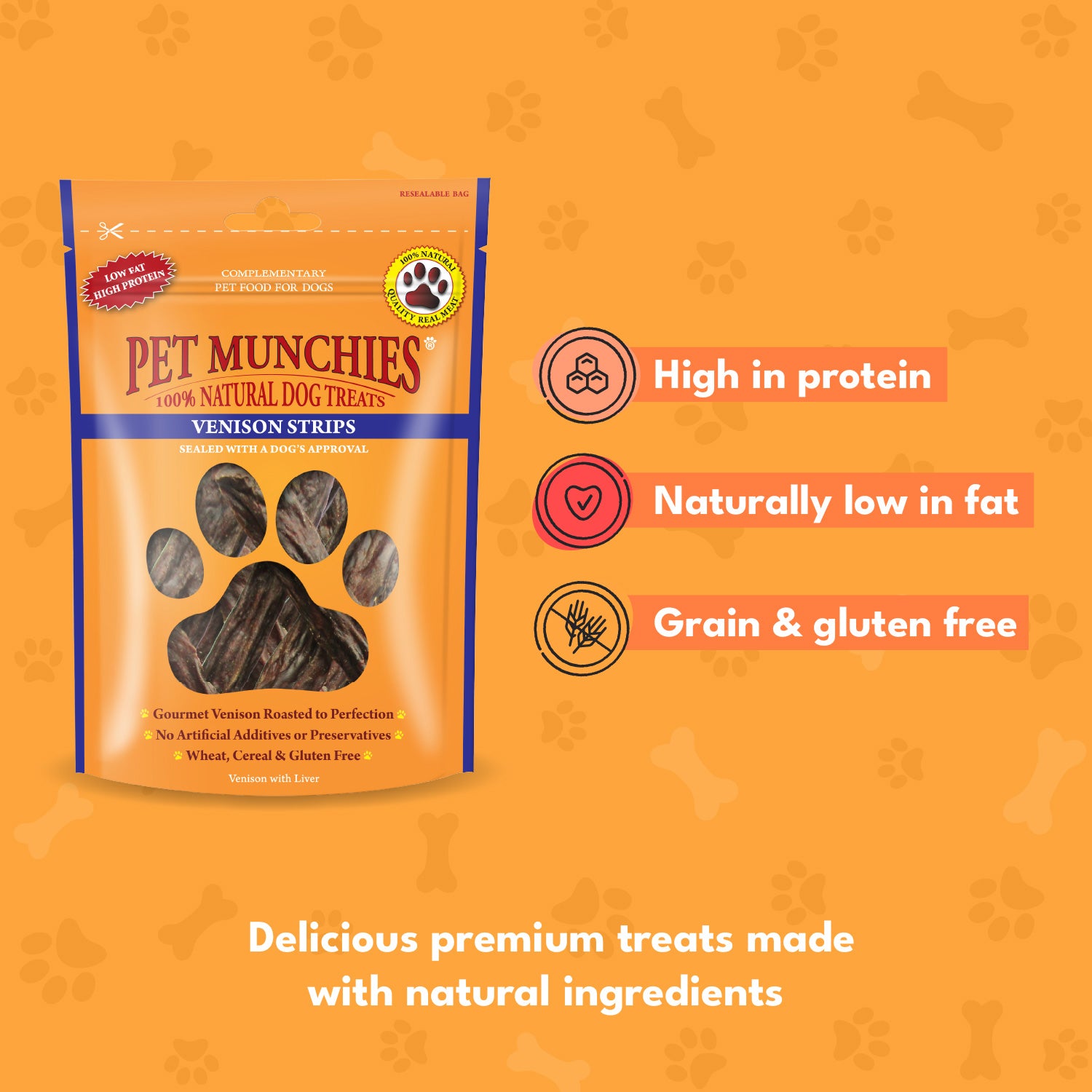 Pet Munchies Venison Strips Dog Treats 75g - 1 or 8 Pack Sticks, Strips & Twists