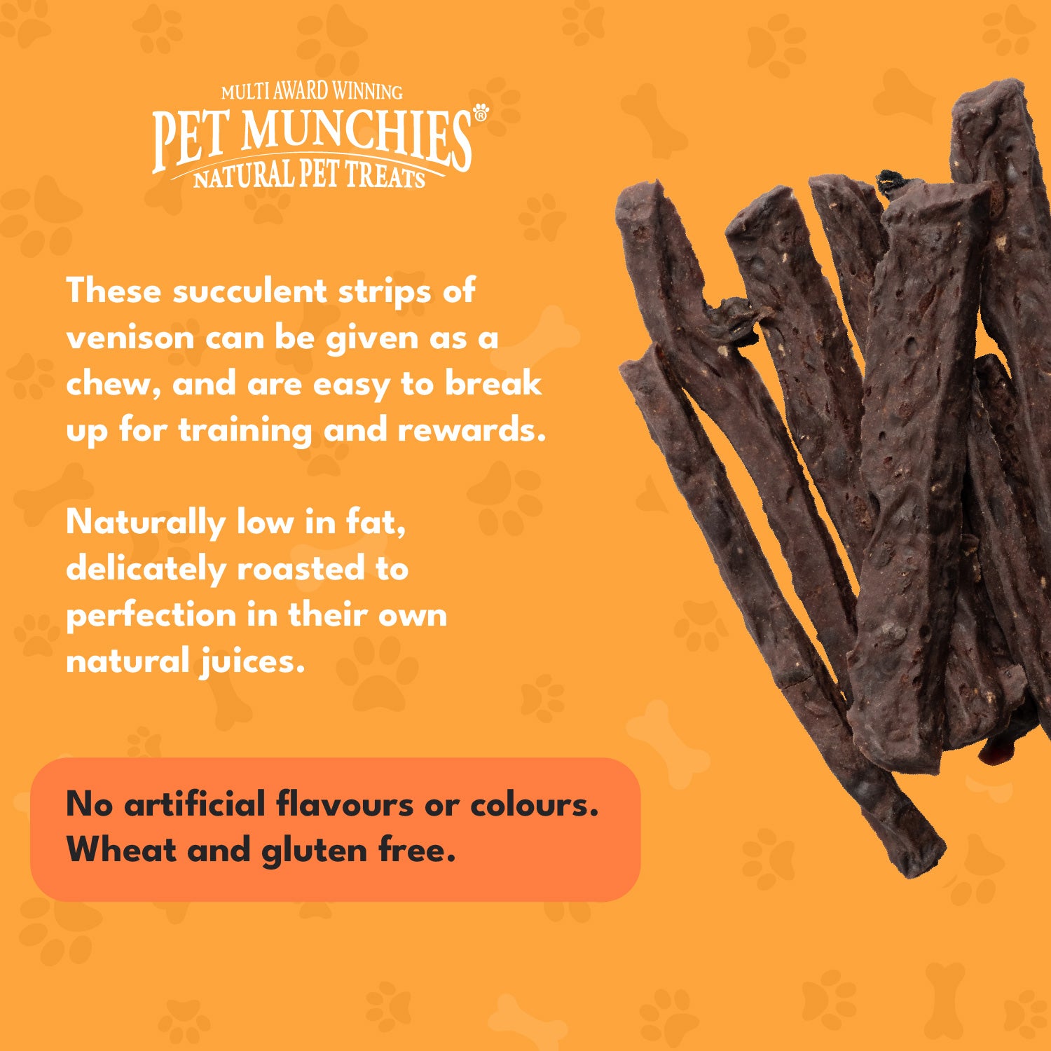 Pet Munchies Venison Strips Dog Treats 75g - 1 or 8 Pack Sticks, Strips & Twists