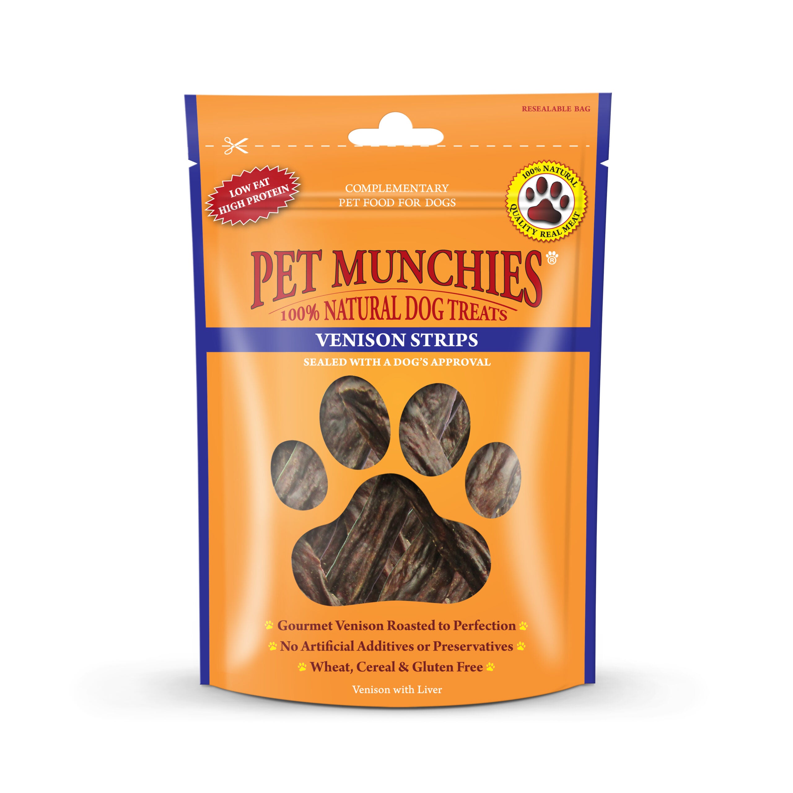 Pet Munchies Venison Strips Dog Treats 75g - 1 or 8 Pack