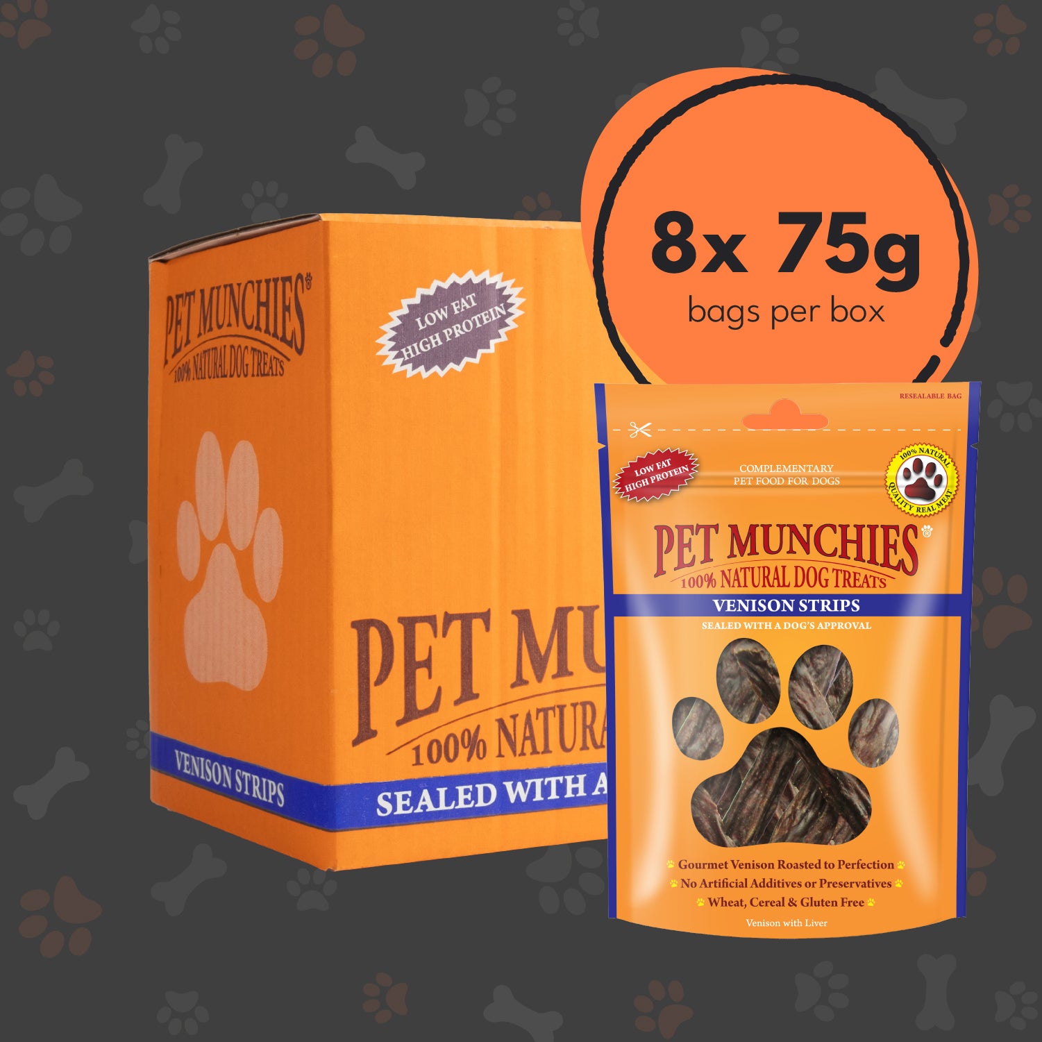 Pet Munchies Venison Strips Dog Treats 75g - 1 or 8 Pack Sticks, Strips & Twists Multibuy deal - 8 x 75g