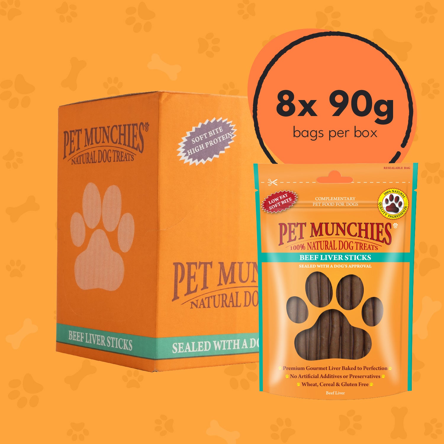 Pet Munchies Beef Liver Sticks Dog Treats 90g - 8 Pack