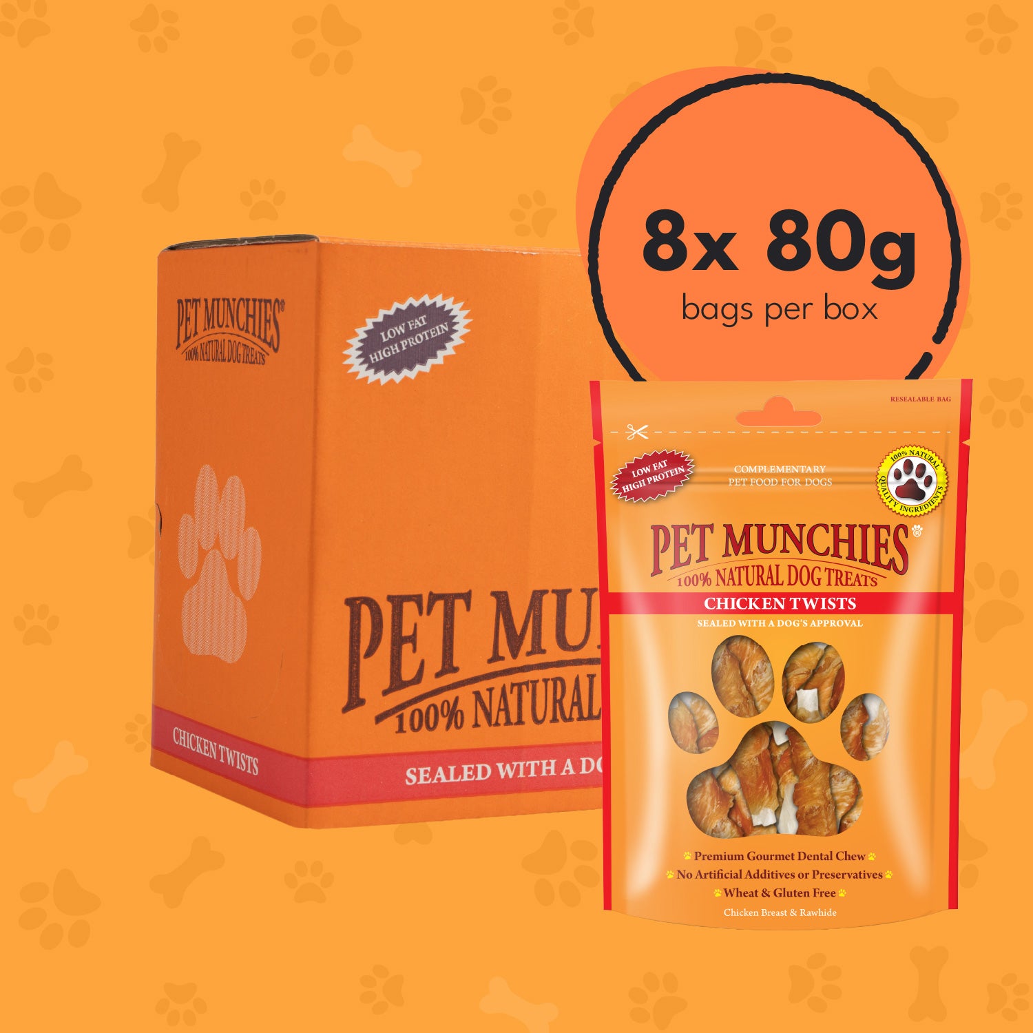 Pet Munchies Chicken Twists Dog Treats 80g - 8 Pack