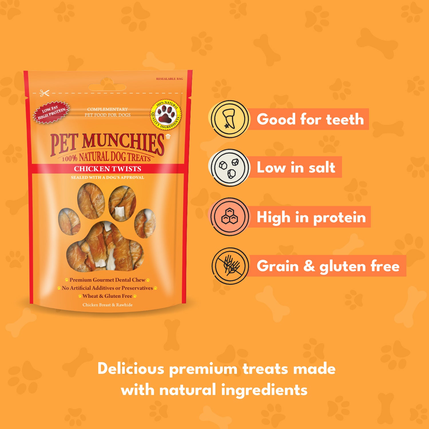 Pet Munchies Chicken Twists Dog Treats 80g - 1 or 8 Pack Sticks, Strips & Twists