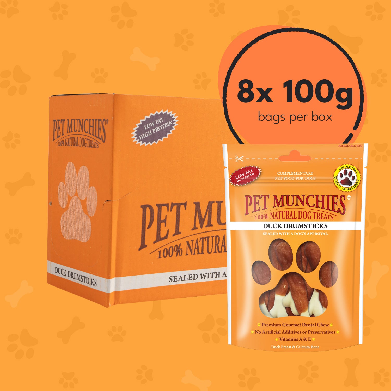 Pet Munchies Duck Drumsticks Dog Treats 100g - 8 Pack