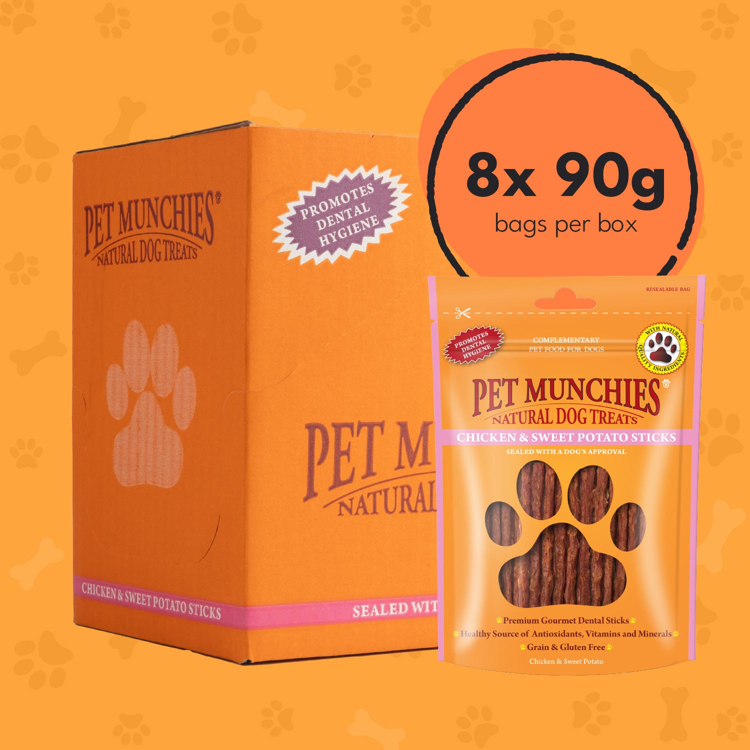 Pet Munchies Chicken and Sweet Potato Dog Treats 90g - 8 Pack
