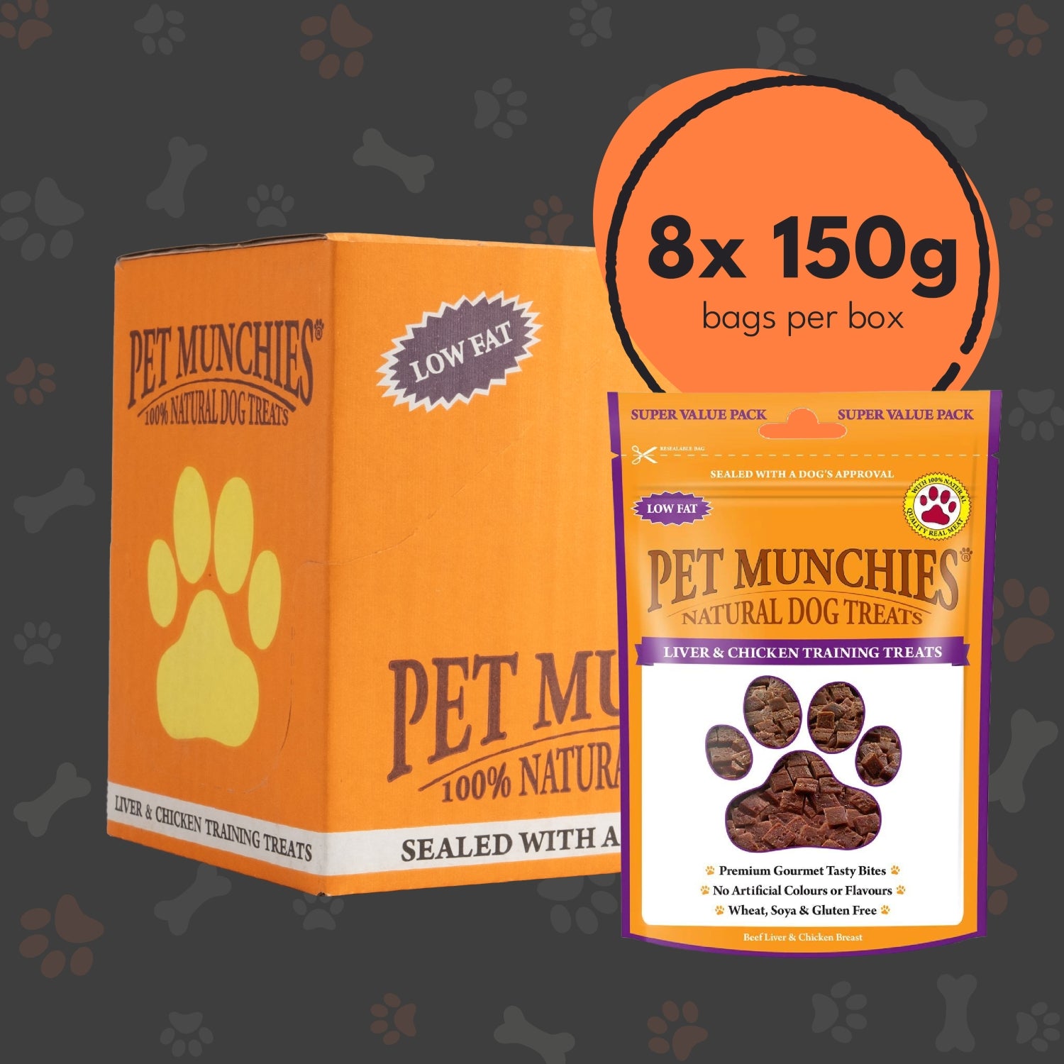 Pet Munchies Liver & Chicken Training Dog Treats 150g - 1 or 8 Pack Training Multibuy deal - 8 x 150g