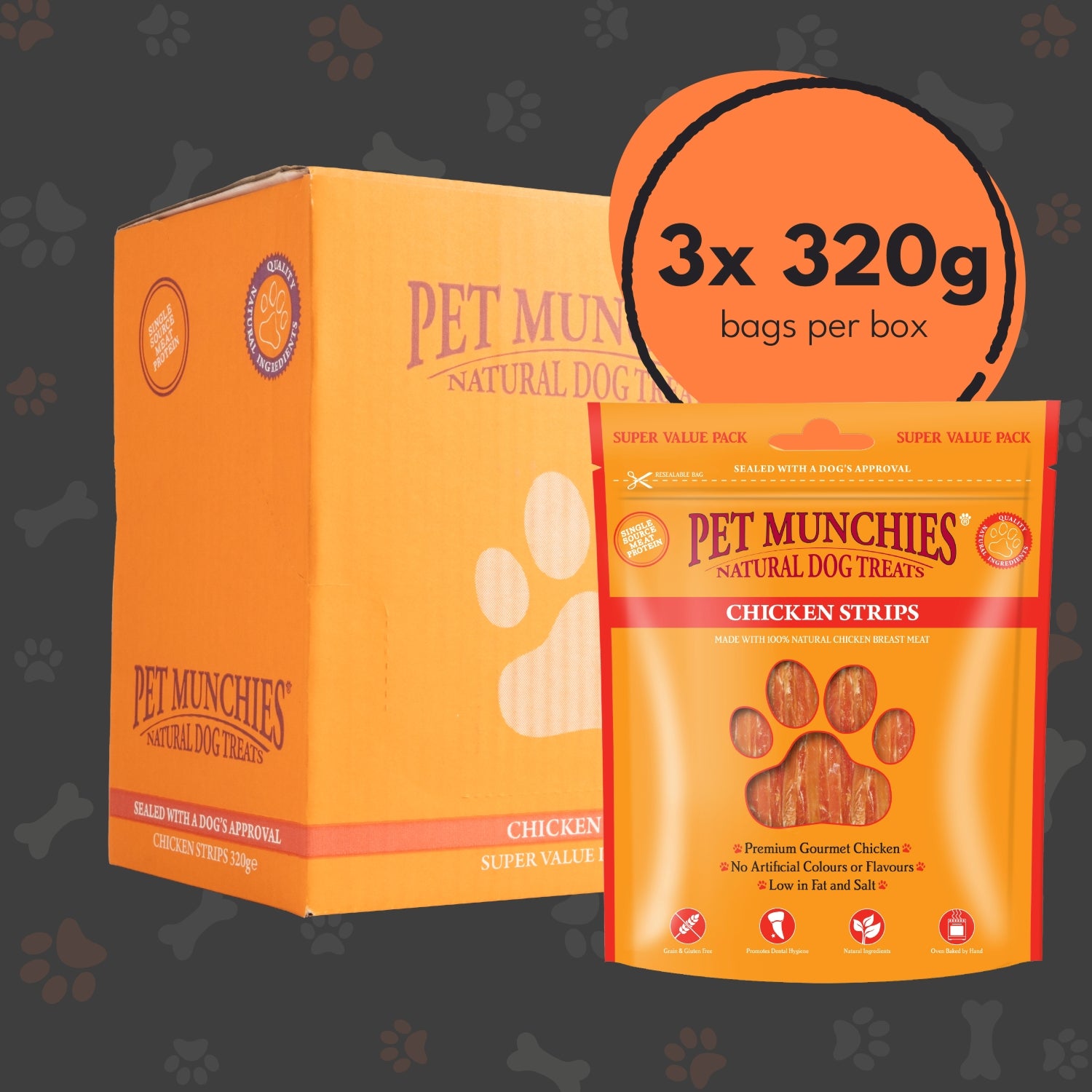 Pet Munchies Chicken Strips Dog Treats 320g - 1 or 3 Pack Sticks, Strips & Twists Multibuy deal - 3 x 320g