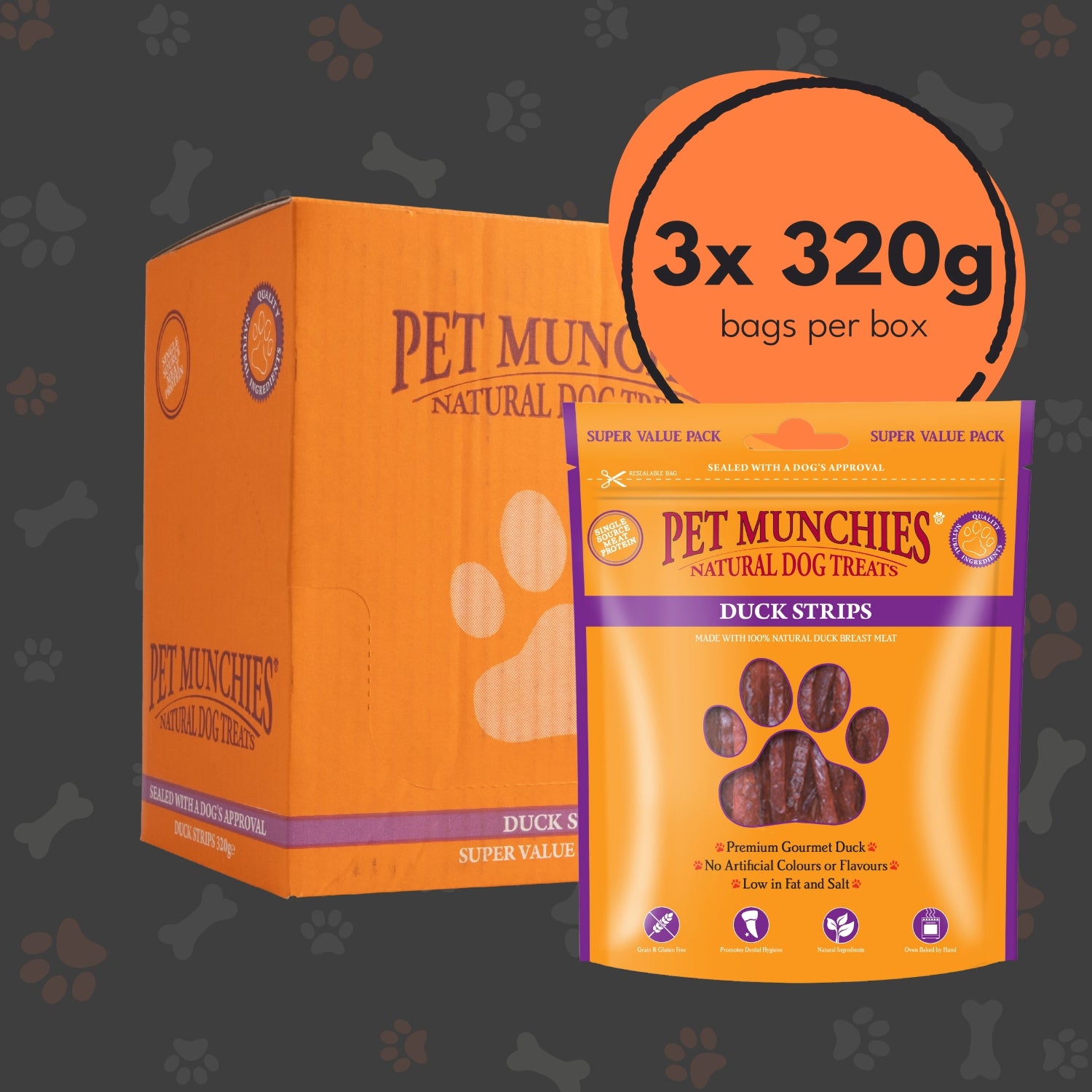 Pet Munchies Duck Strips Dog Treats 320g - 1 or 3 Pack Sticks, Strips & Twists Multibuy deal - 3 x 320g