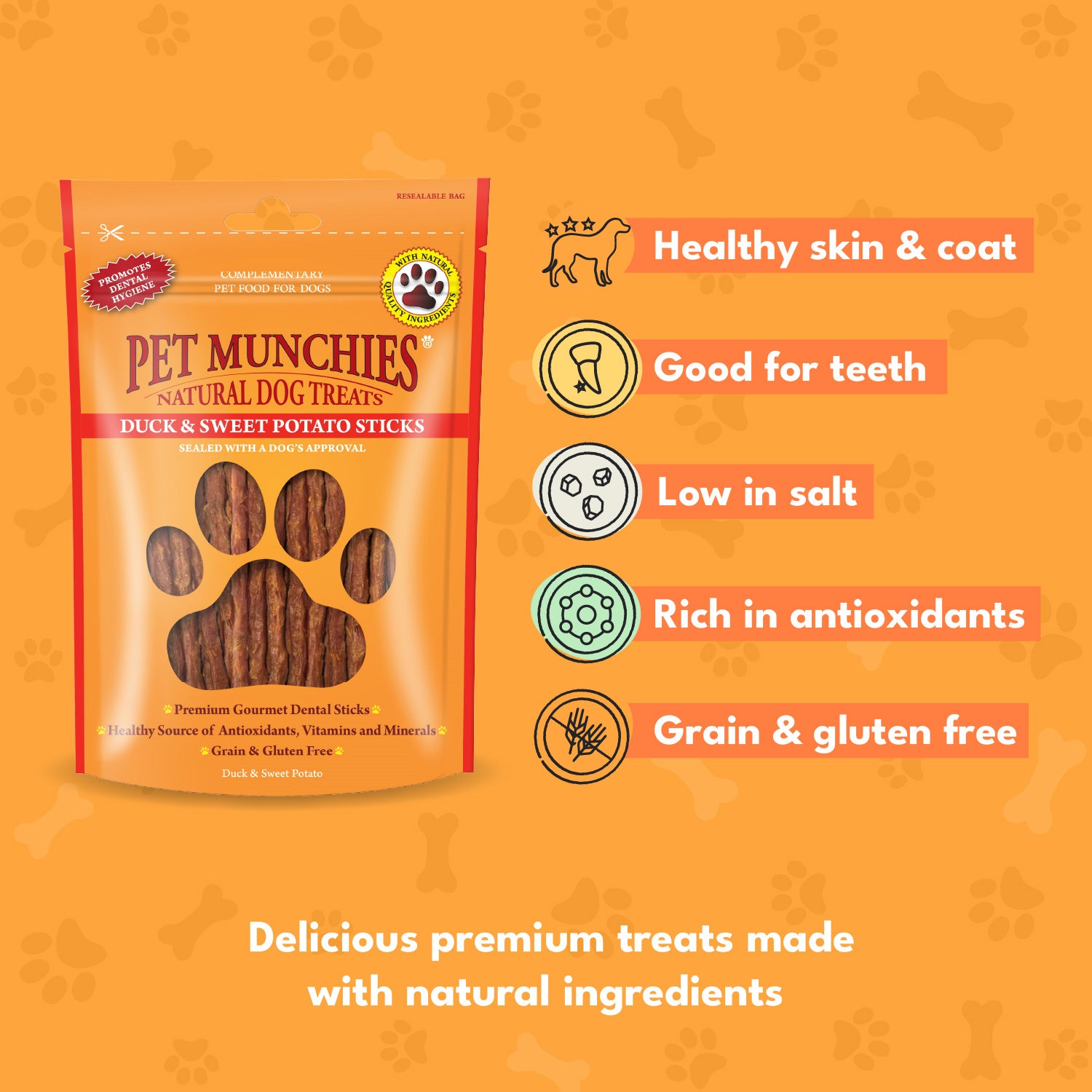 Pet Munchies Duck and Sweet Potato Dog Treats 90g - 1 or 8 Pack Sticks, Strips & Twists