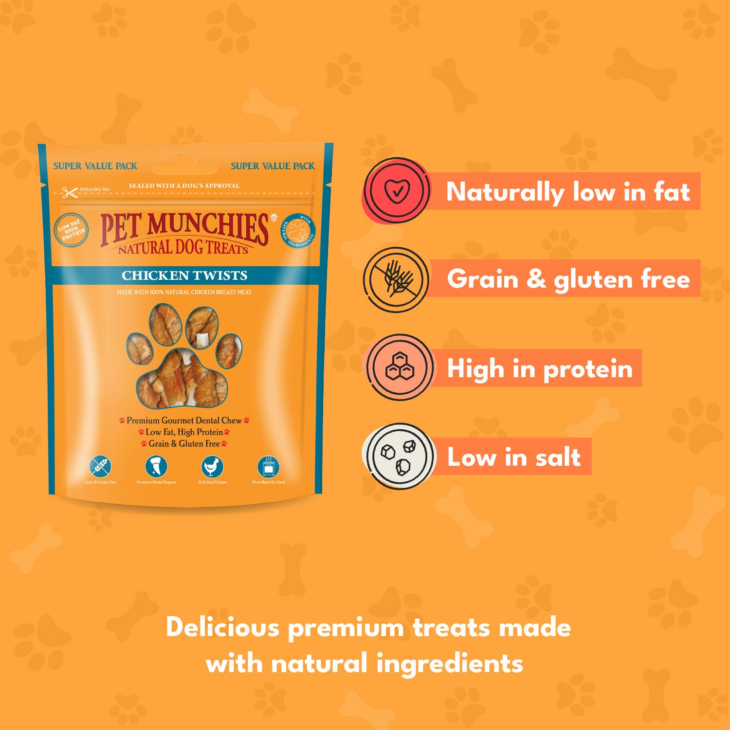 Pet Munchies Chicken Twists Dog Treats 290g - 1 or 3 Pack Sticks, Strips & Twists