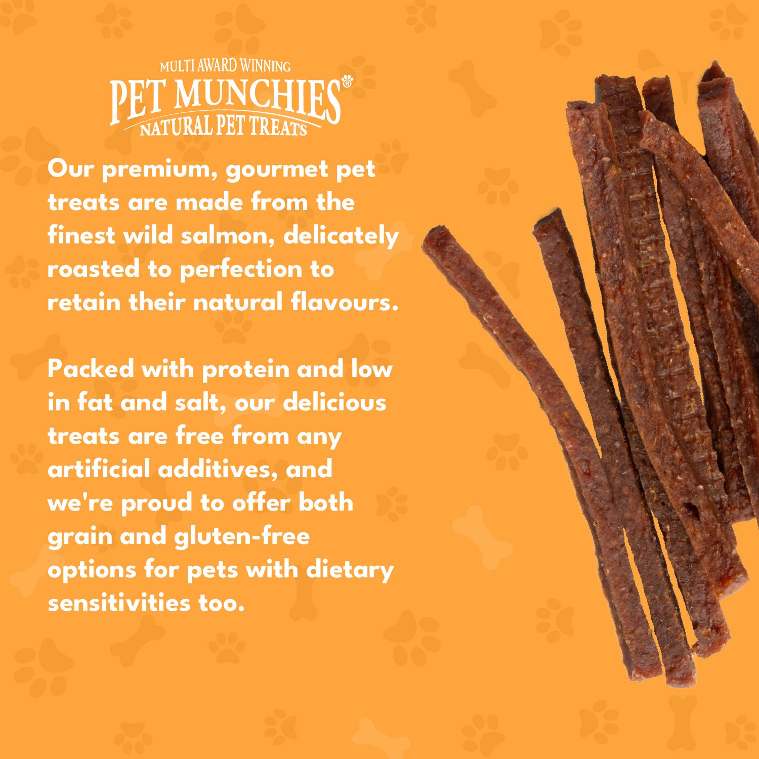 Pet Munchies Wild Salmon Strips Dog Treats 80g - 1 or 8 Pack Sticks, Strips & Twists
