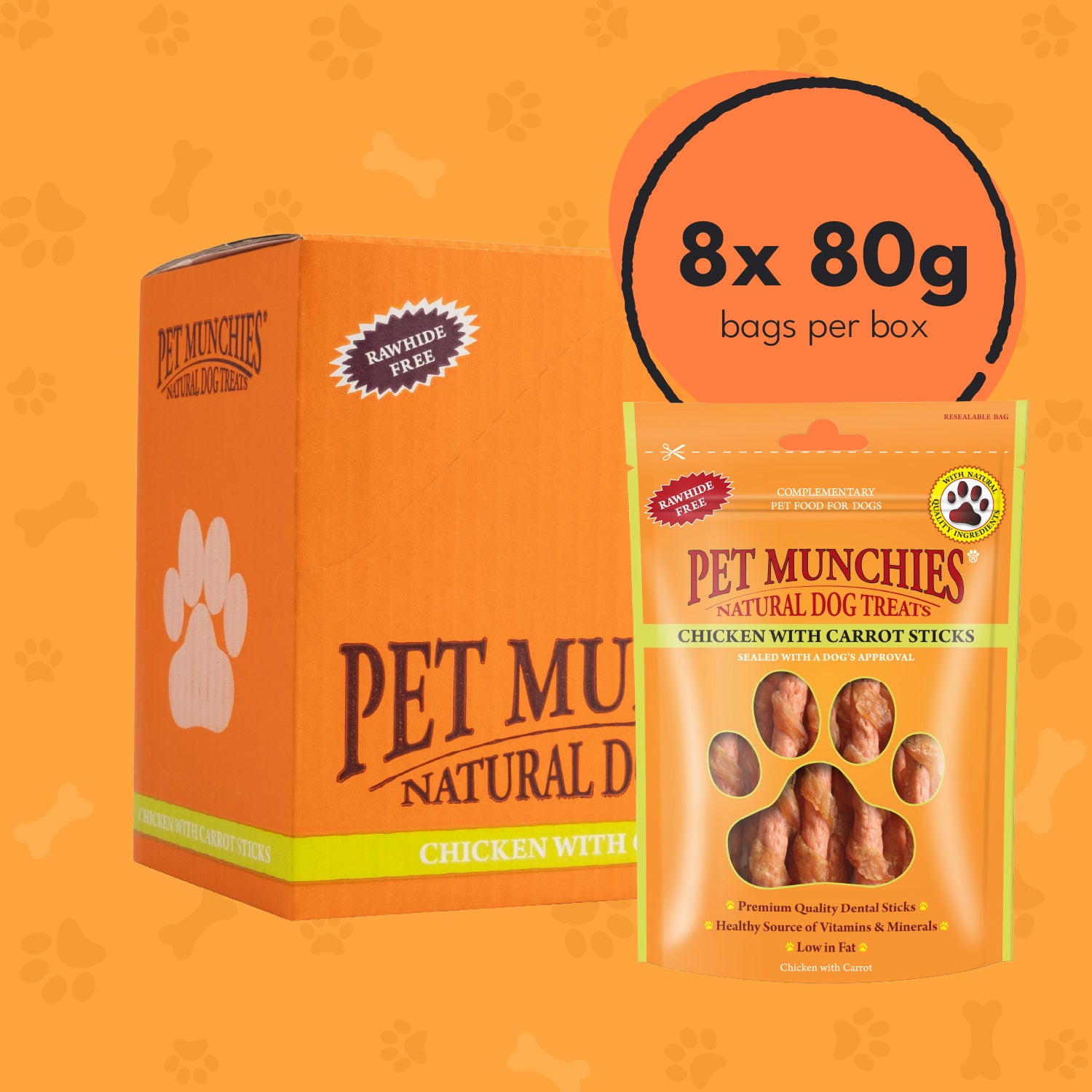 Pet Munchies Chicken with Carrot Sticks Dog Treats 80g - 8 Pack