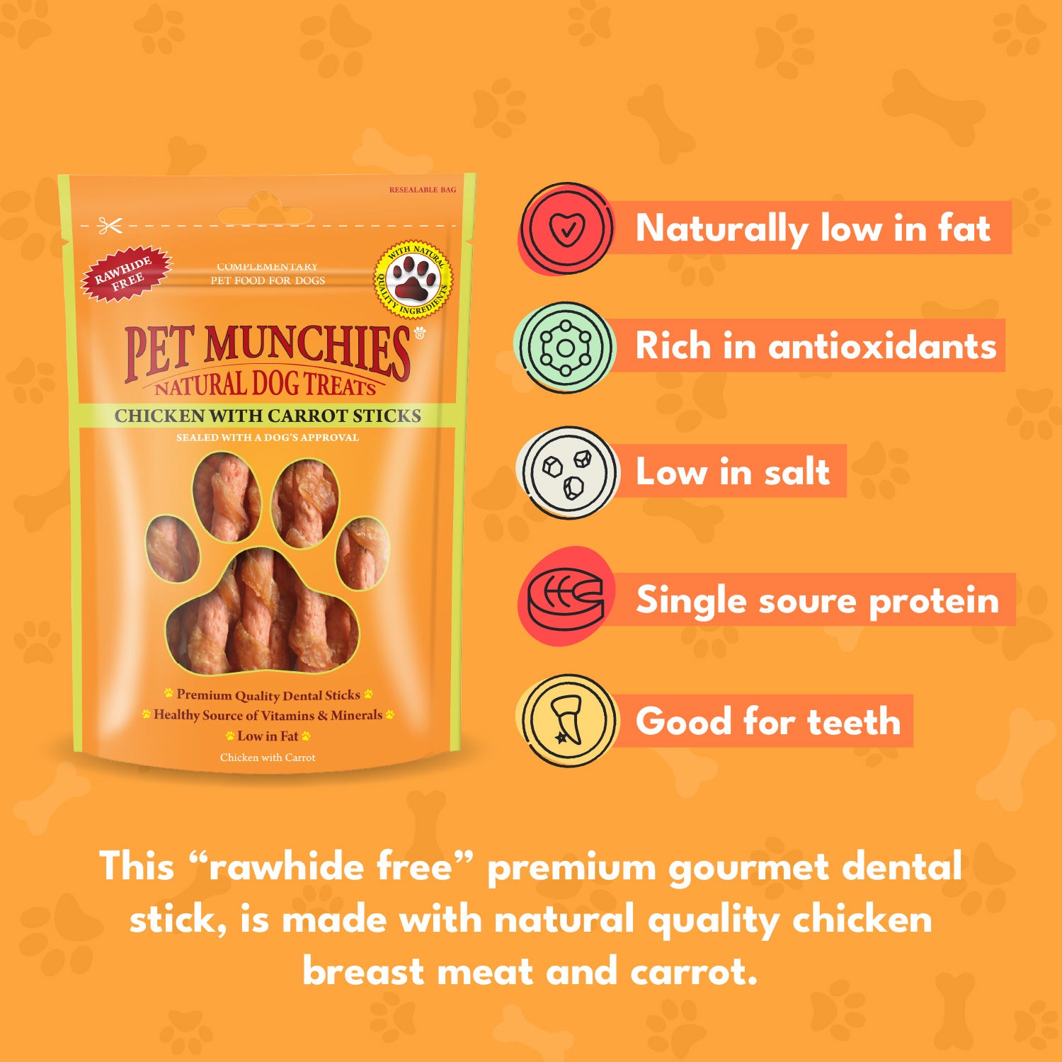 Pet Munchies Chicken with Carrot Sticks Dog Treats 80g - 1 or 8 Pack Sticks, Strips & Twists